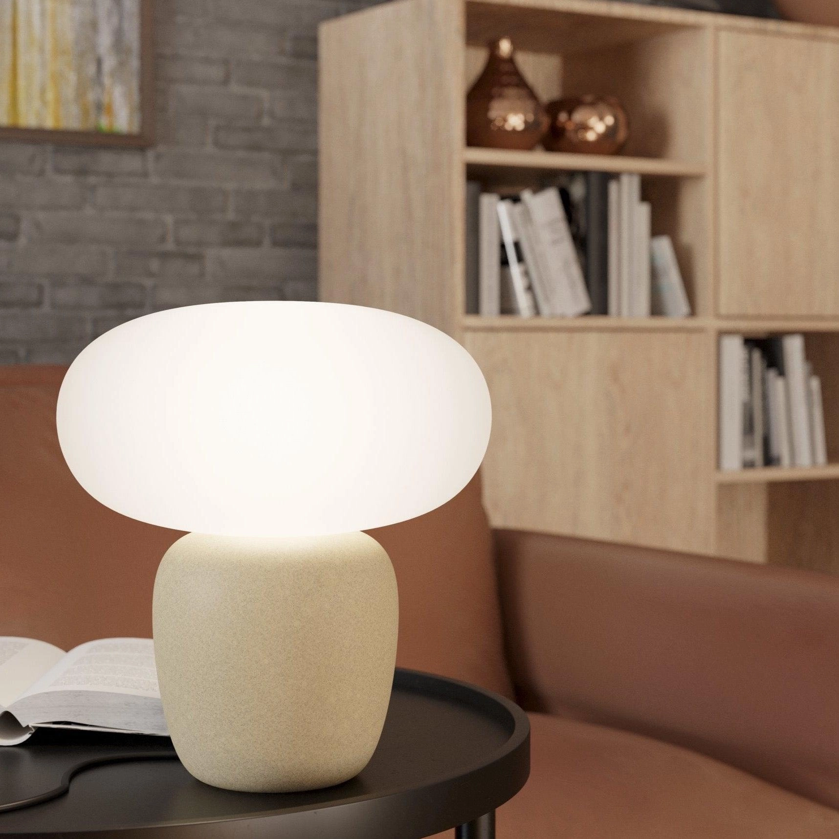 Eglo Cahuama Brown Ceramic Table Lamp - Satin White Glass Shade