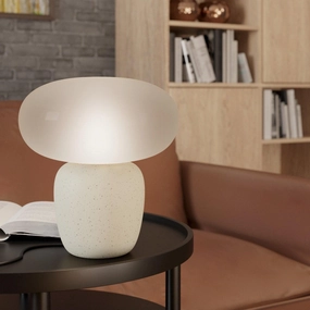 Eglo Cahuama White Ceramic Table Lamp - Satin Grey Glass Shade energy-saving LED light