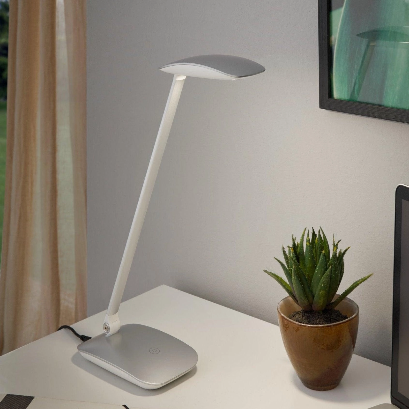 Eglo Cajero Silver LED Desk Lamp With USB energy-saving LED light
