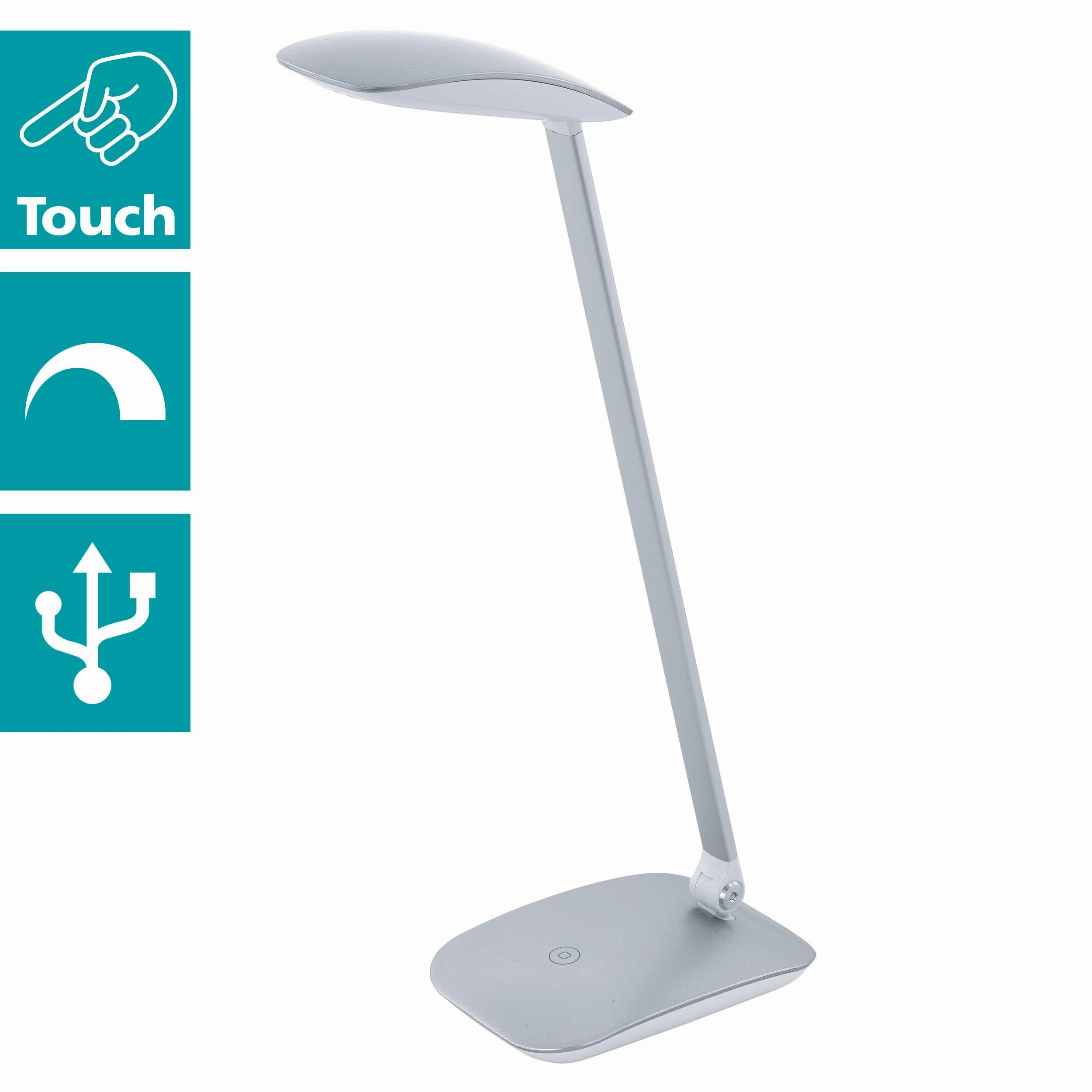 Eglo Cajero Silver LED Desk Lamp With USB