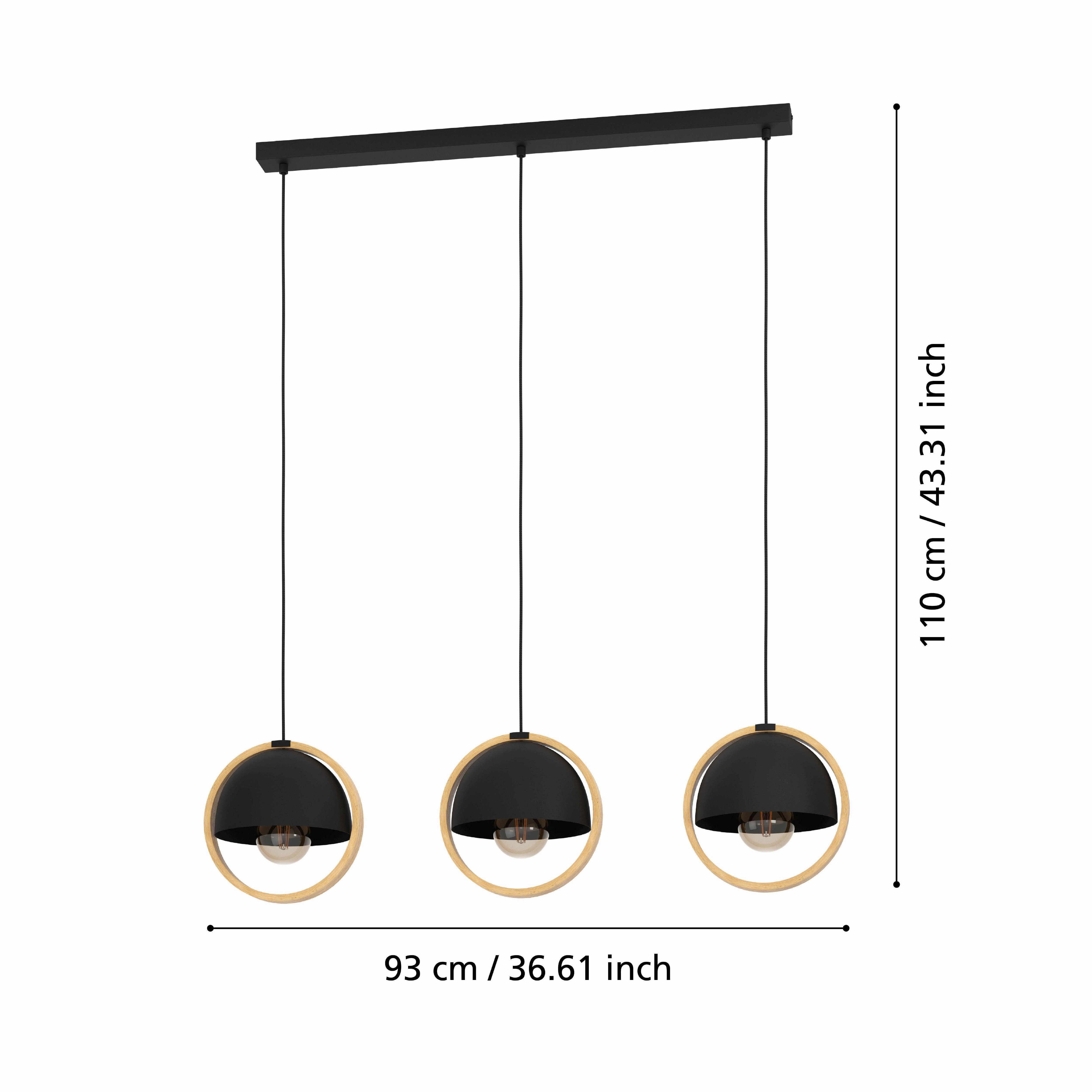 Eglo Callow 3 Light Round Wood & Black Ceiling Pendant