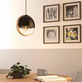 Eglo Callow Round Wood & Black Ceiling Pendant sleek LED ceiling lamp