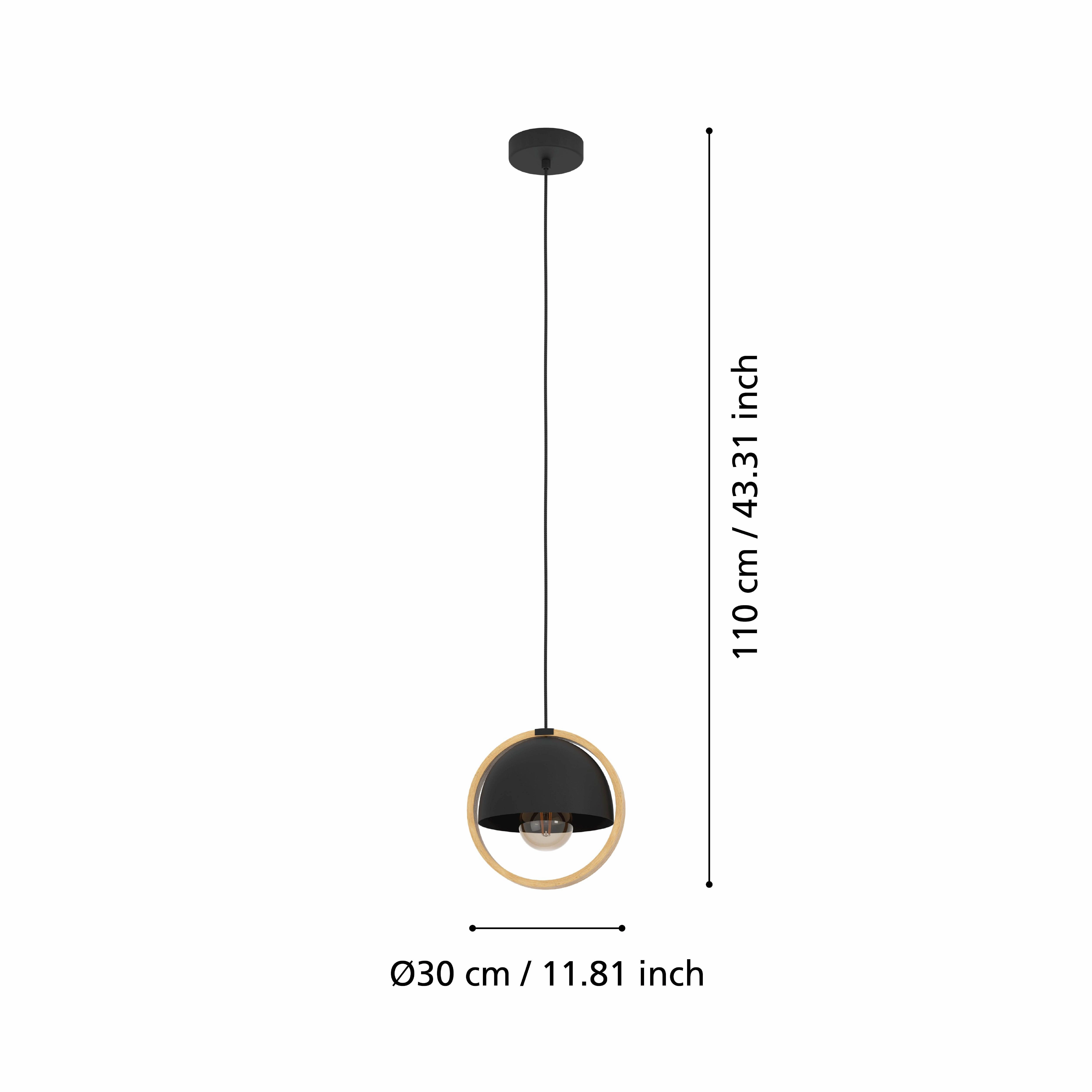 Eglo Callow Round Wood & Black Ceiling Pendant