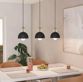 Eglo Calmanera 3 Light Black & Brass Round Pendant sleek LED ceiling lamp