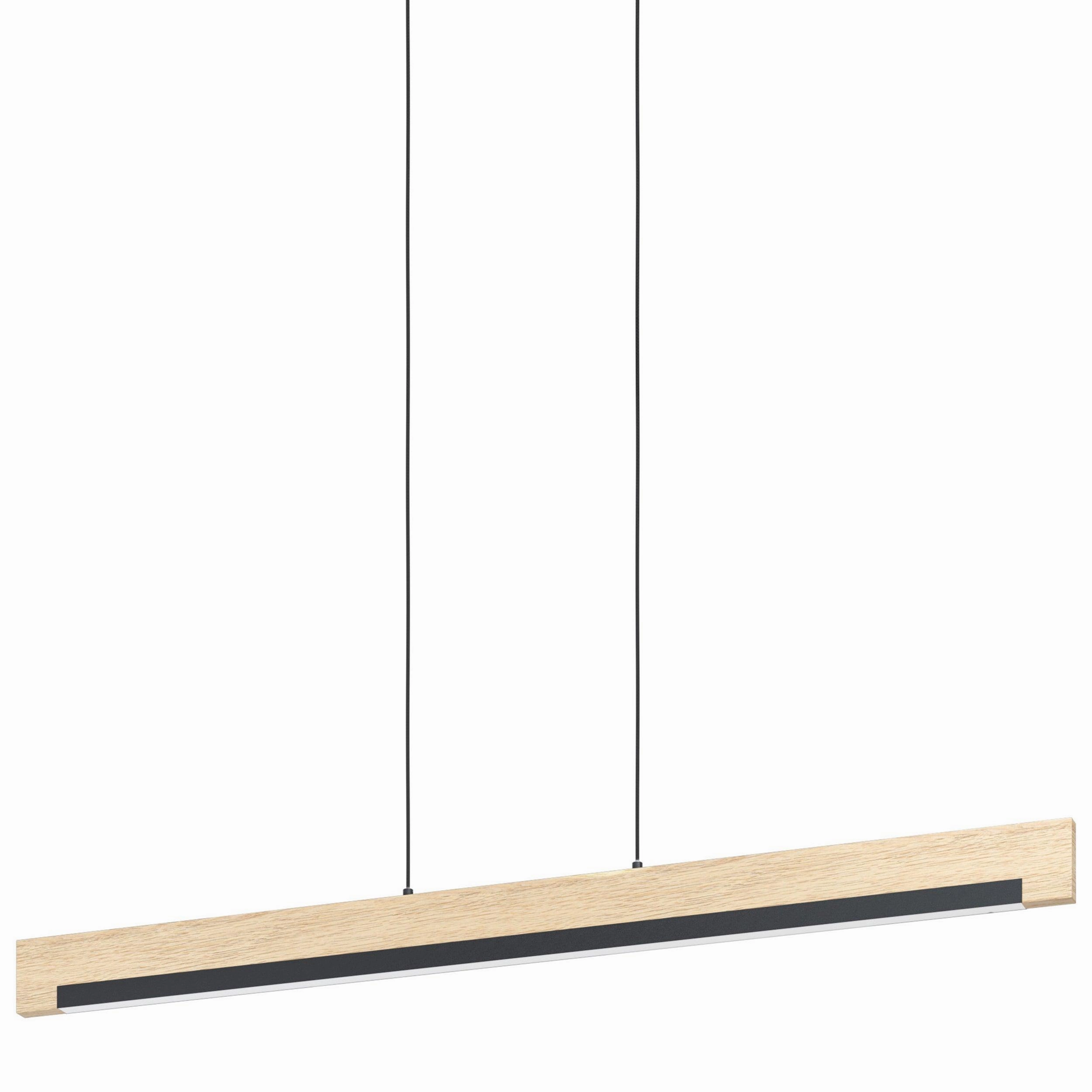 Eglo Camacho LED Black & Oak Wood Style Bar Ceiling Pendant