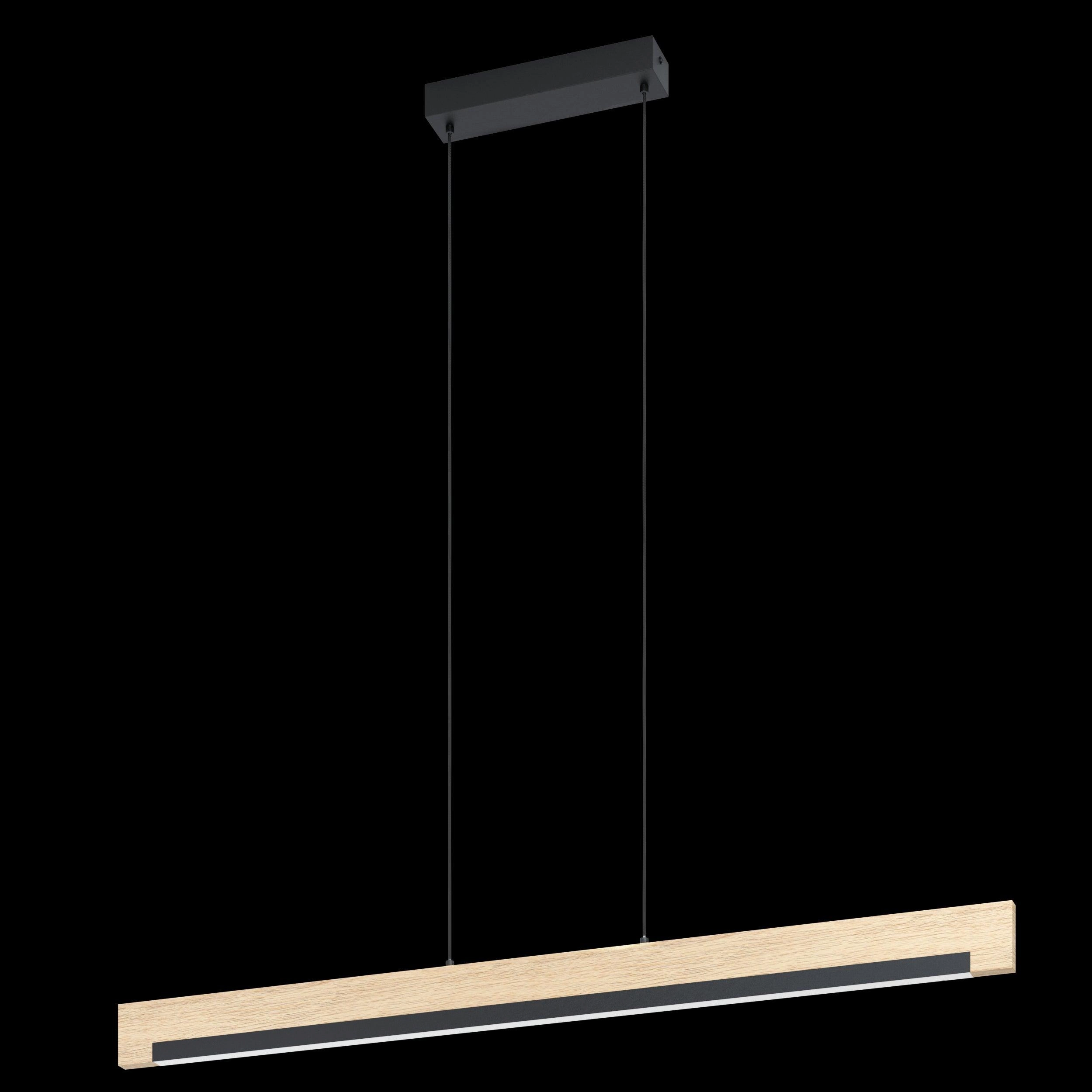 Eglo Camacho LED Black & Oak Wood Style Bar Ceiling Pendant