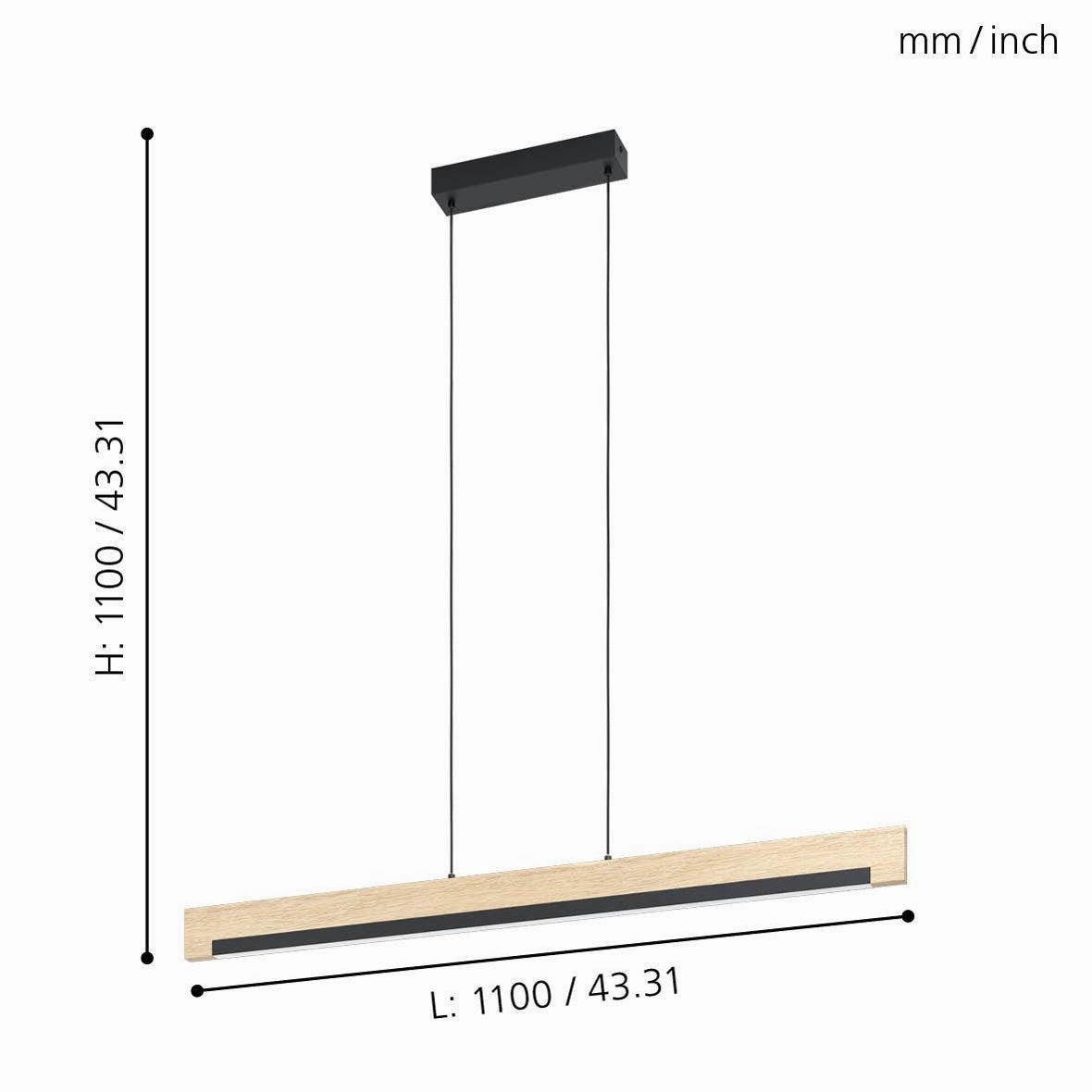 Eglo Camacho LED Black & Oak Wood Style Bar Ceiling Pendant