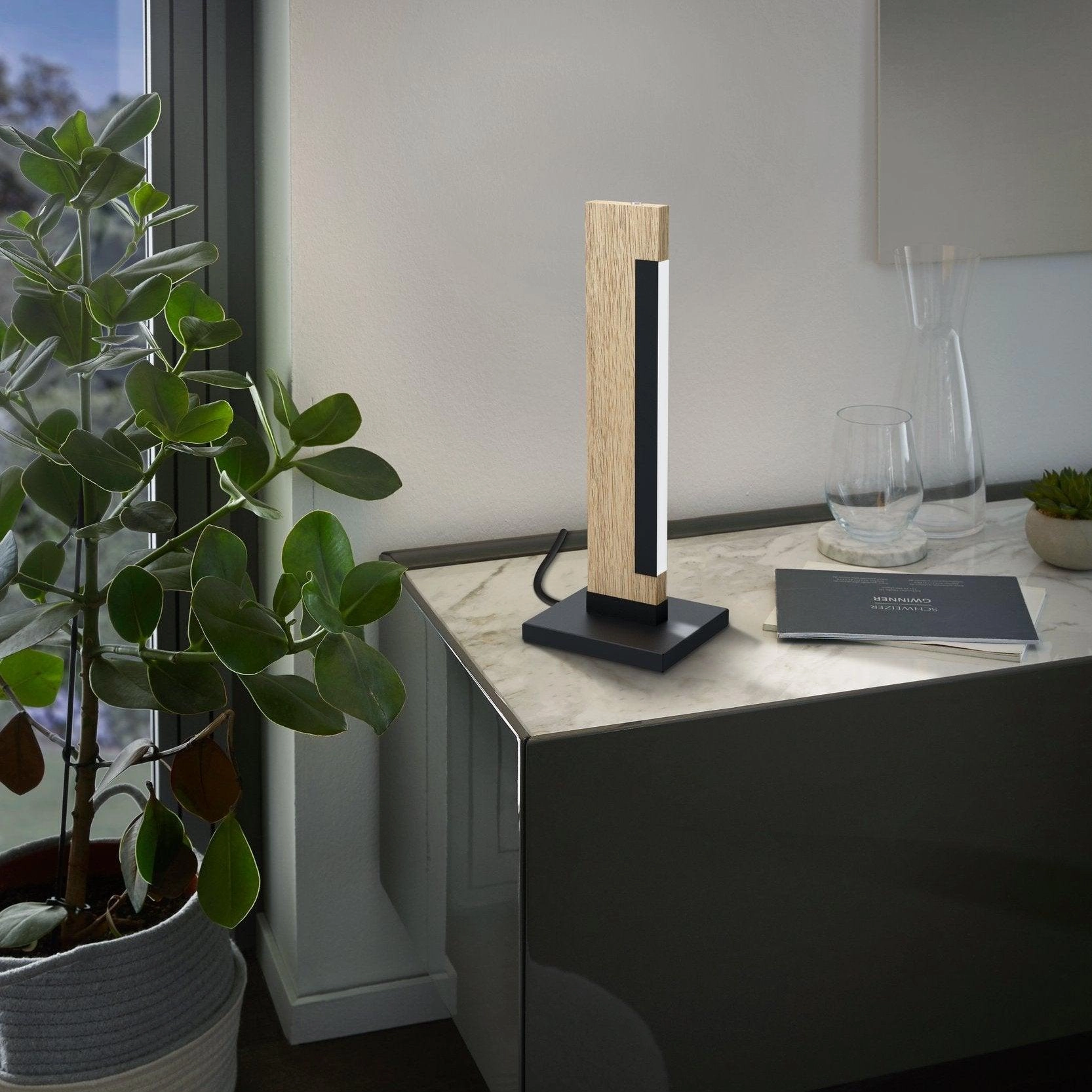 Eglo Camacho LED Touch Black & Wooden Table Lamp