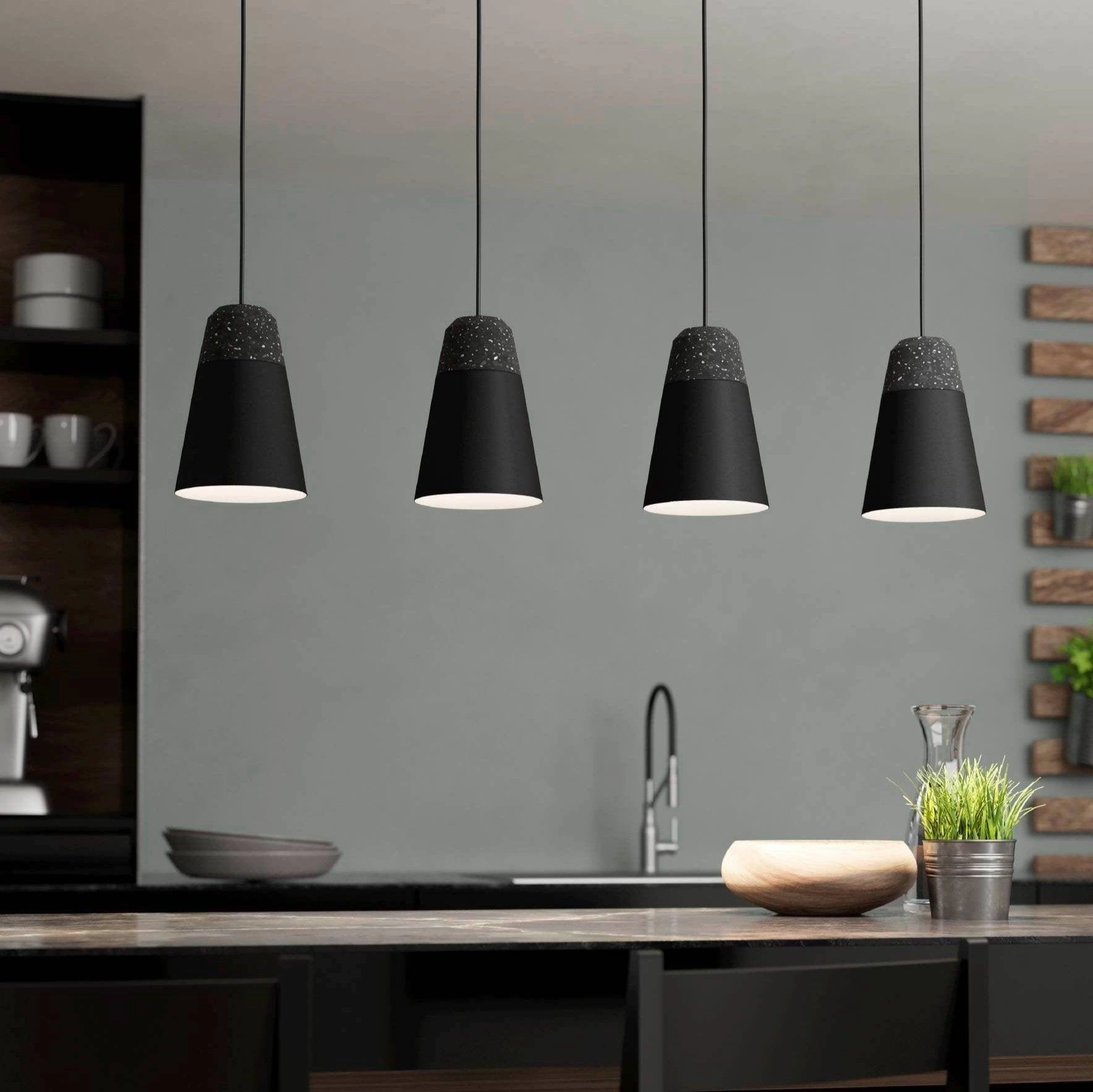 Eglo Canterras 4 Light Black & Dark Grey Conical Metal Pendant