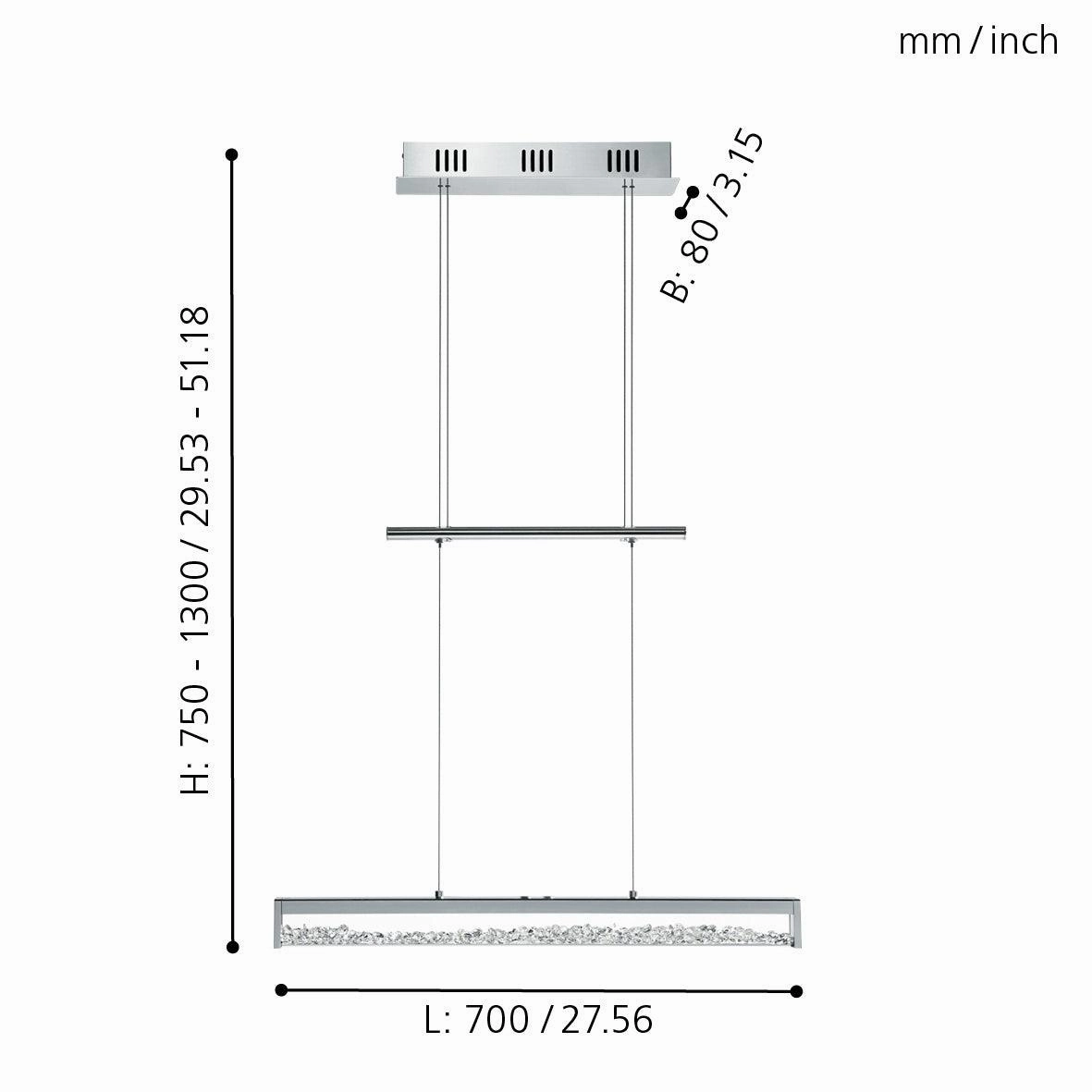 Eglo Cardito 1 Chrome Bar LED Ceiling Pendant - Clear Glass Crystals