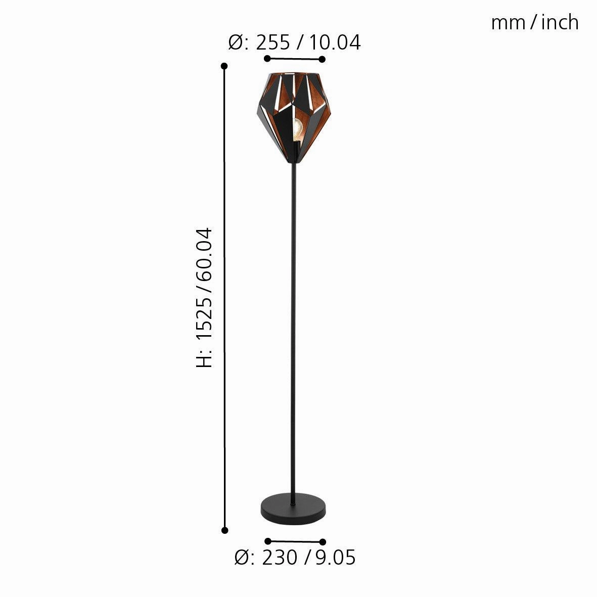 Eglo Carlton 1 Black & Copper Floor Lamp - Diamond Shaped Shade