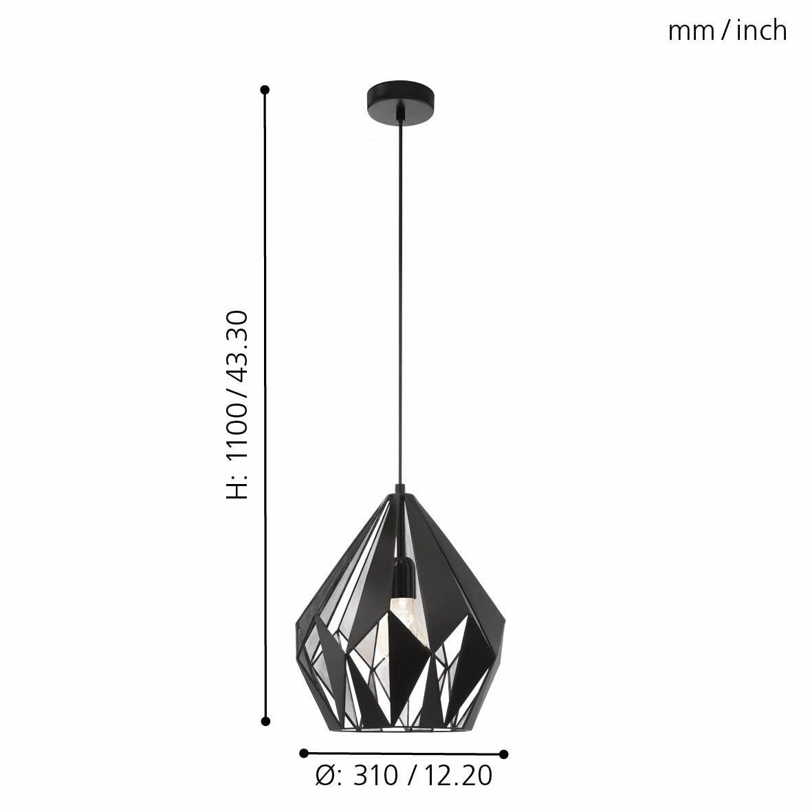 Eglo Carlton 1 Black & Silver Diamond-Shaped Ceiling Pendant