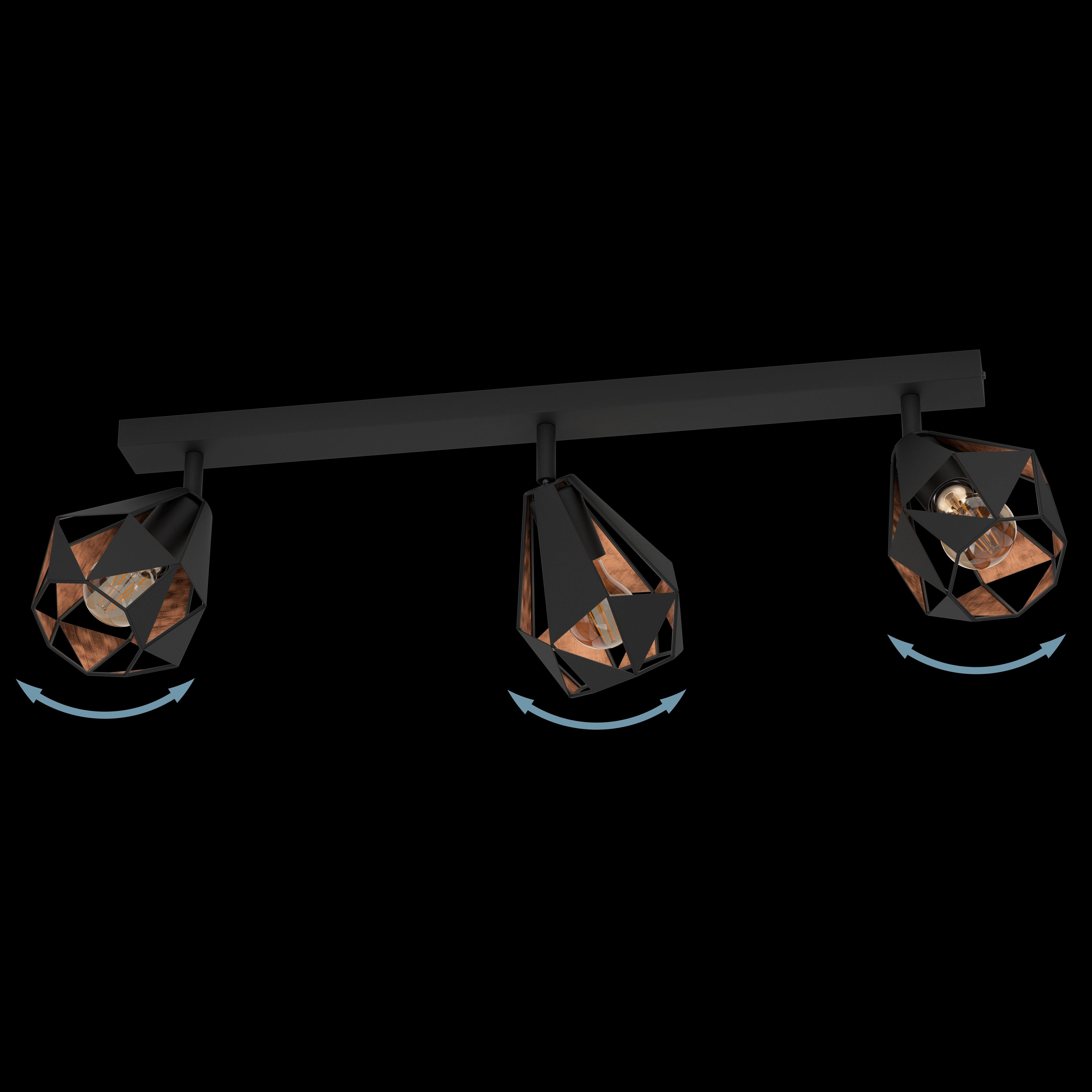 Eglo Carlton 7 Black & Copper Geometric 3 Light Bar Spotlight