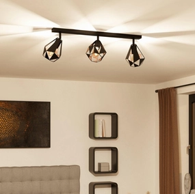 Eglo Carlton 7 Black & Copper Geometric 3 Light Bar Spotlight tall arc lamp for living room