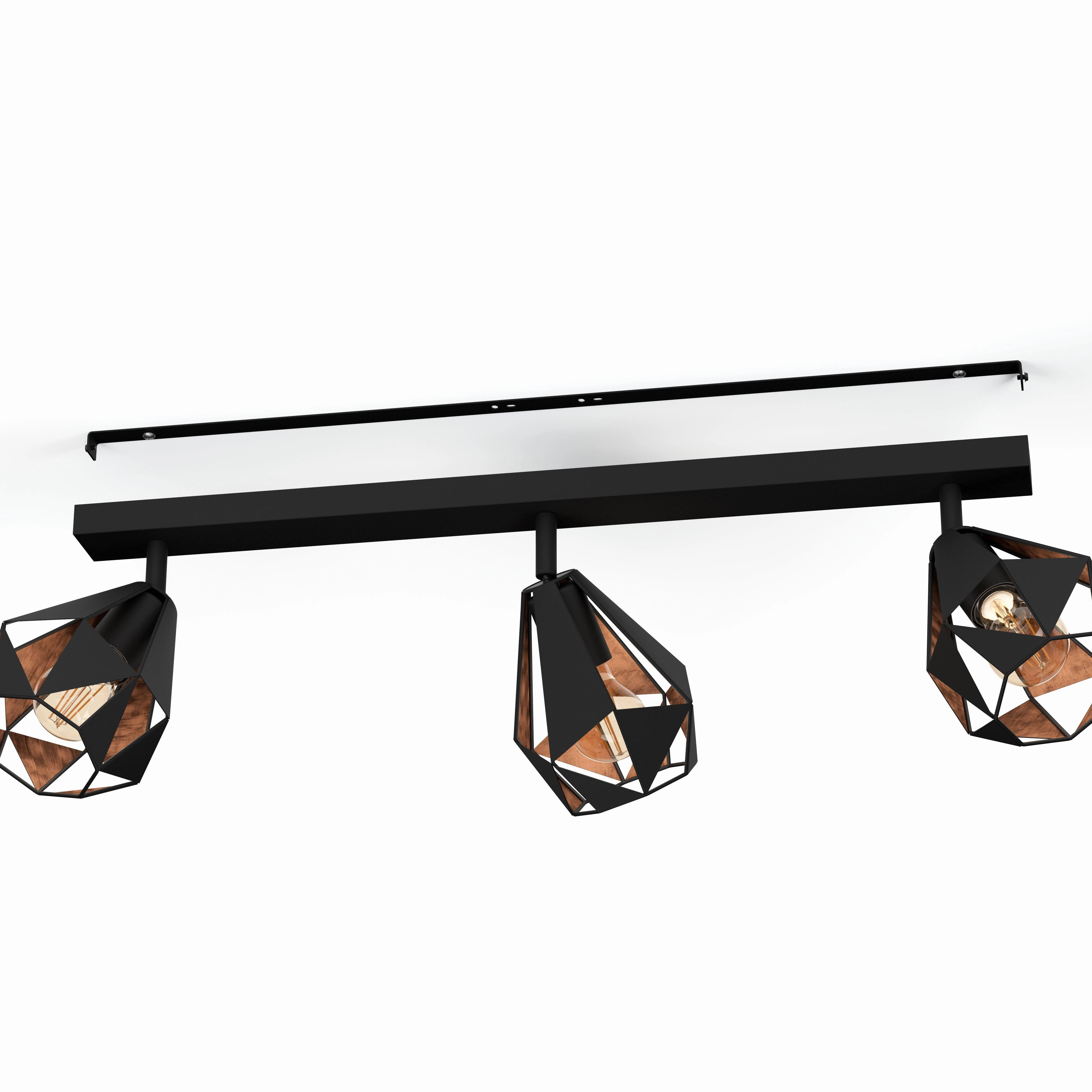 Eglo Carlton 7 Black & Copper Geometric 3 Light Bar Spotlight
