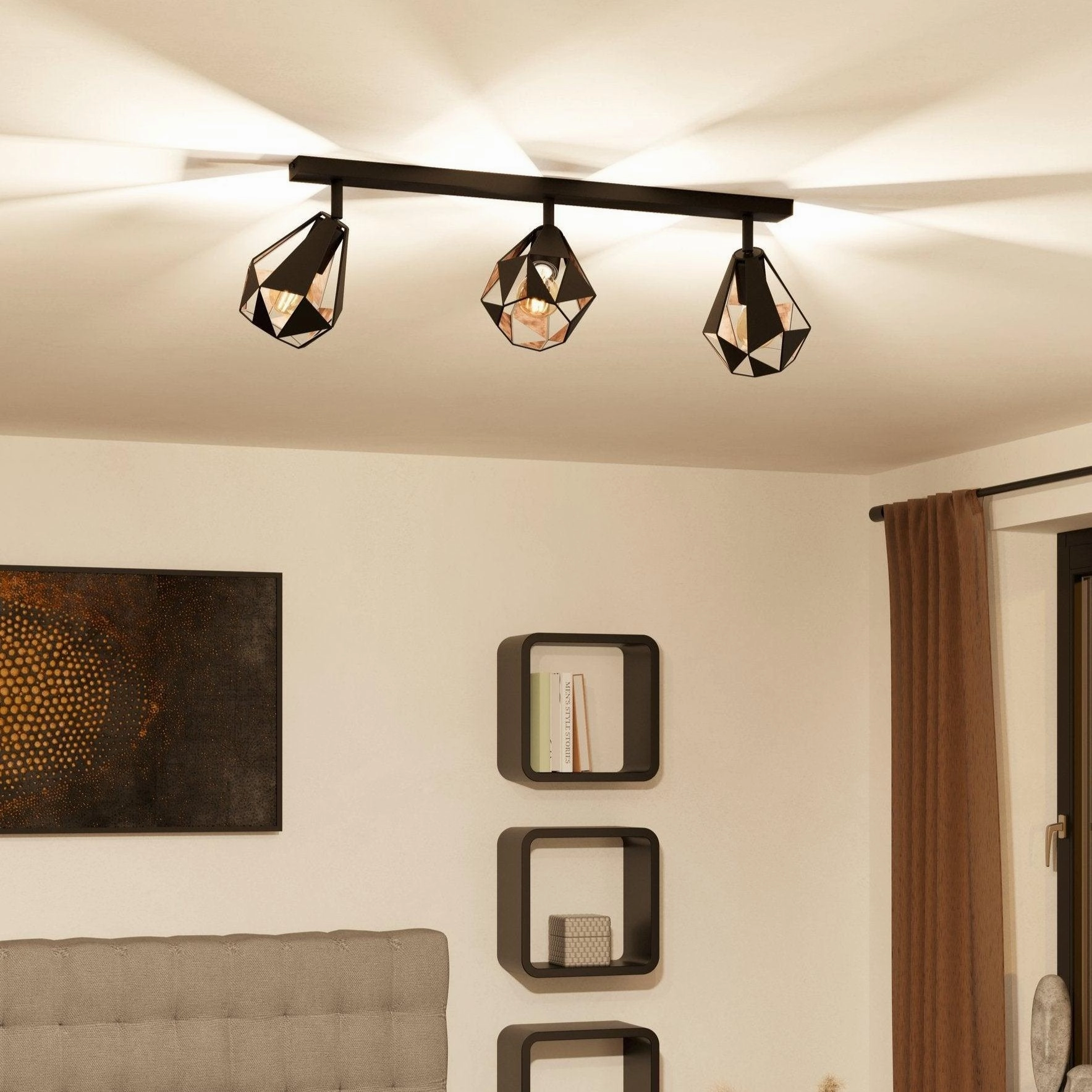 Eglo Carlton 7 Black & Copper Geometric 3 Light Bar Spotlight tall arc lamp for living room