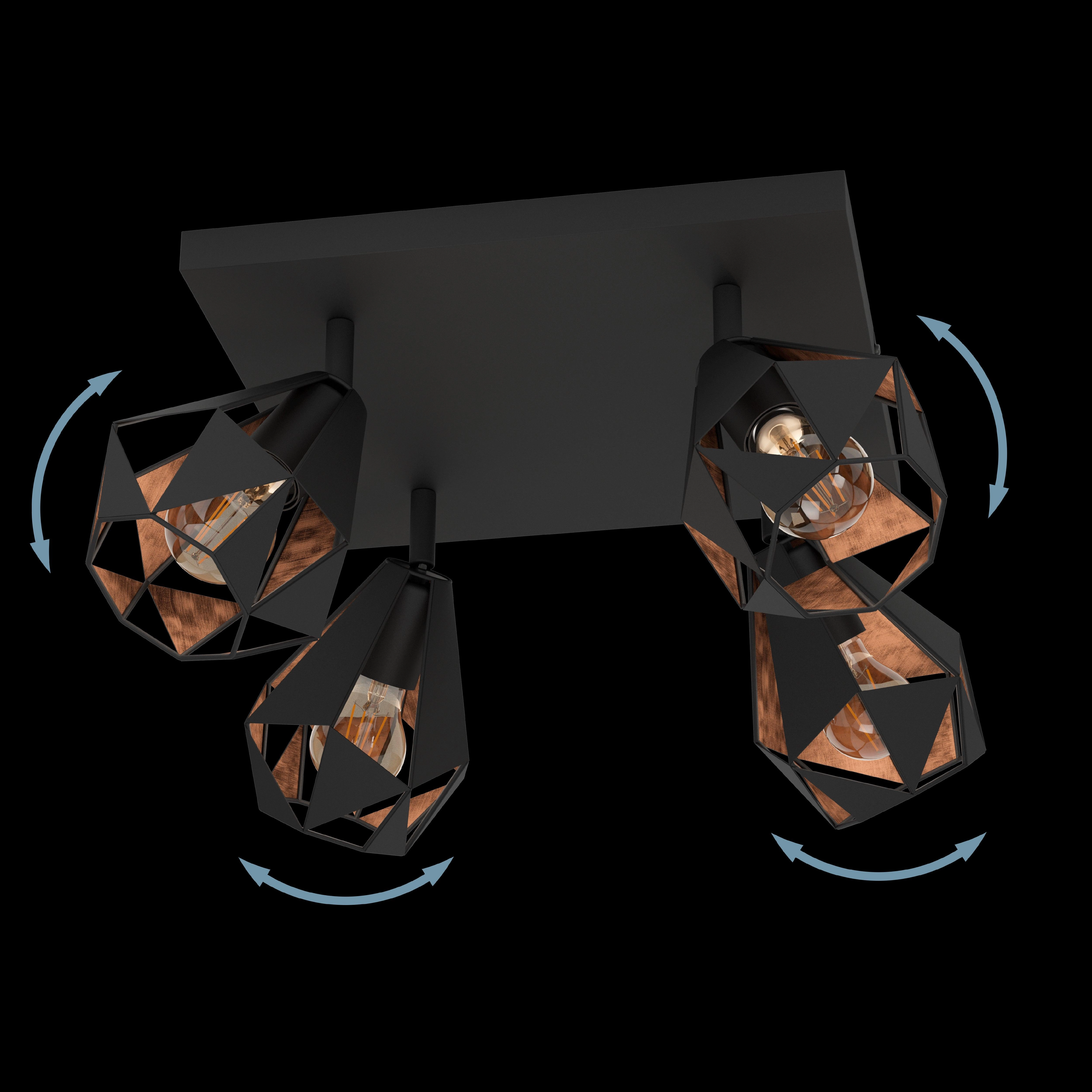 Eglo Carlton 7 Black & Copper Geometric 4 Light Plate Spotlight