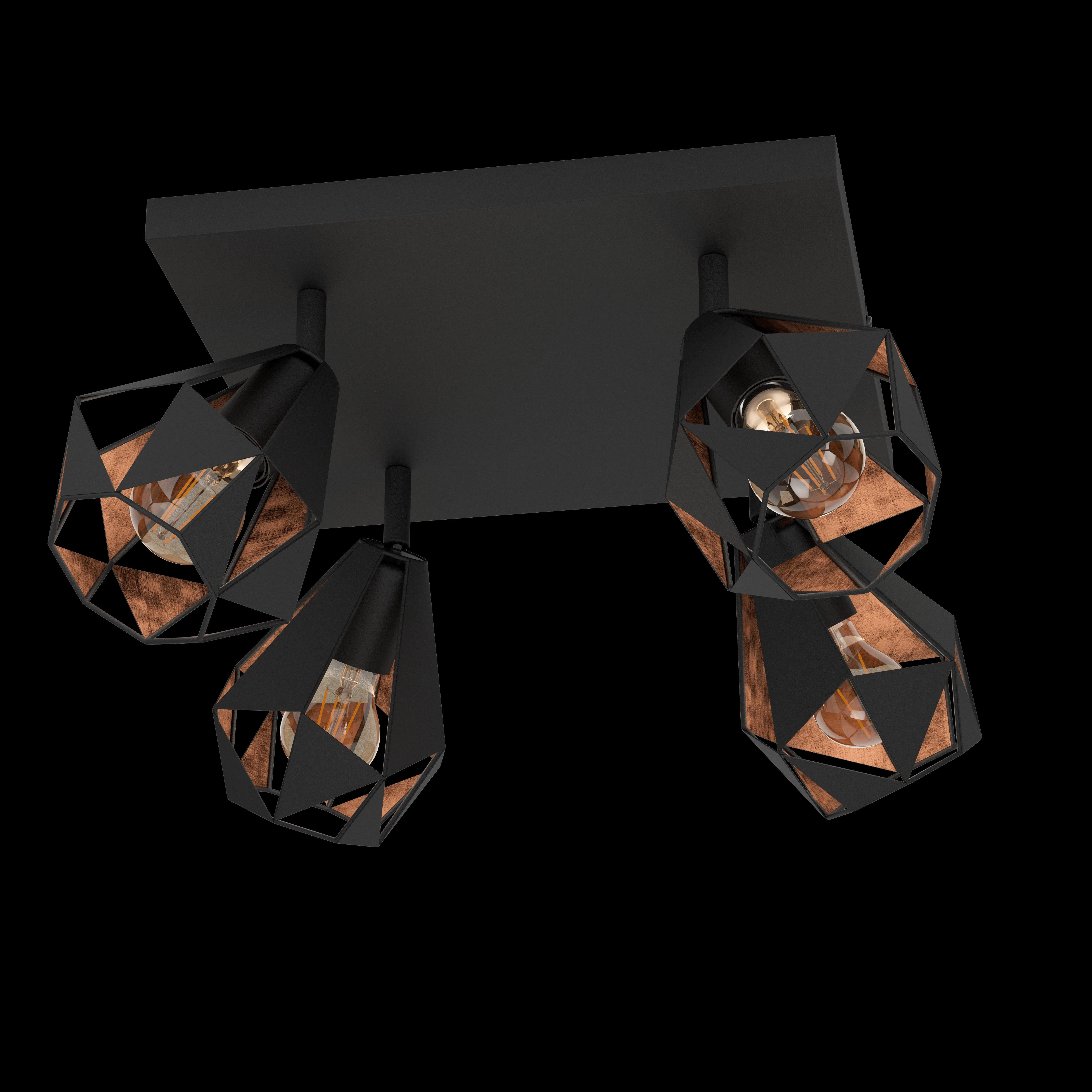 Eglo Carlton 7 Black & Copper Geometric 4 Light Plate Spotlight