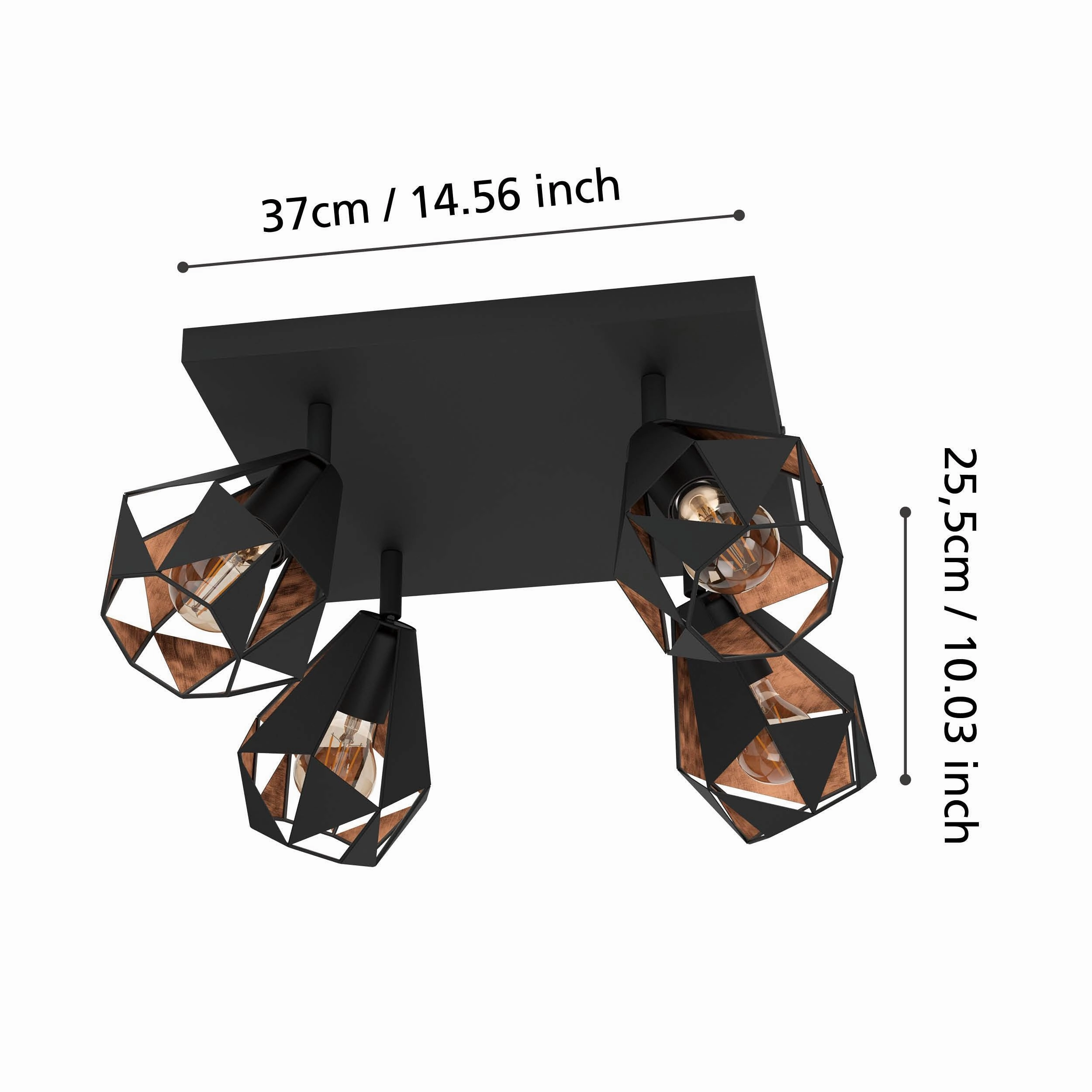 Eglo Carlton 7 Black & Copper Geometric 4 Light Plate Spotlight