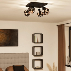 Eglo Carlton 7 Black & Copper Geometric 4 Light Plate Spotlight tall arc lamp for living room
