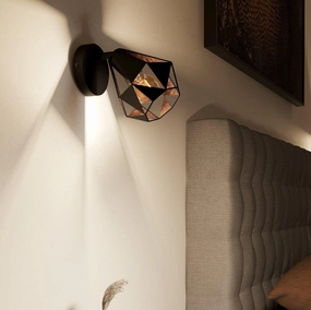 Eglo Carlton 7 Black & Copper Geometric Wall Spotlight tall arc lamp for living room