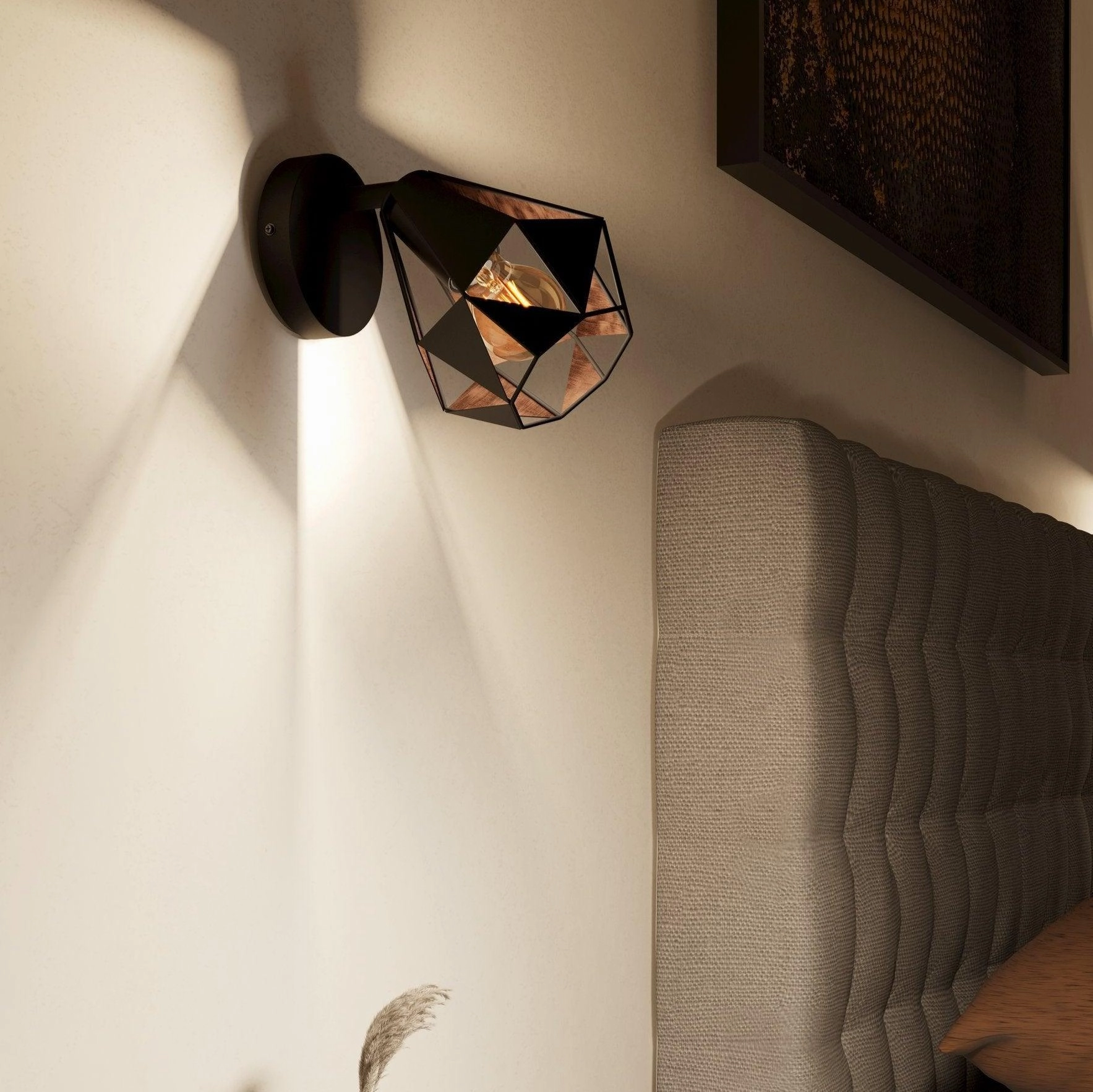 Eglo Carlton 7 Black & Copper Geometric Wall Spotlight tall arc lamp for living room