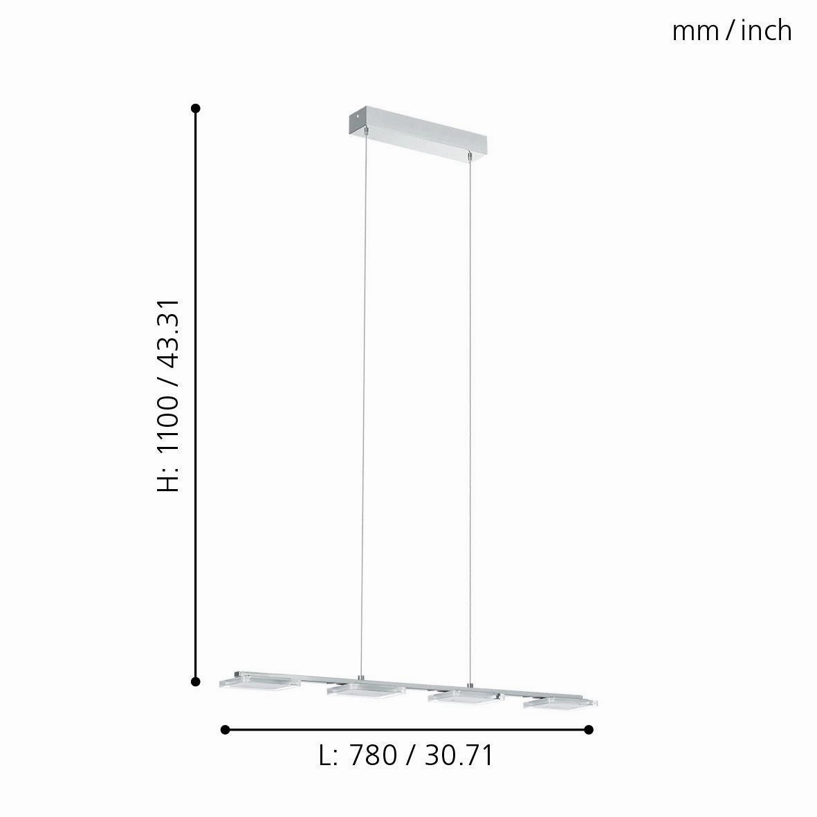 Eglo Cartama LED Chrome 4 Square Light Ceiling Pendant