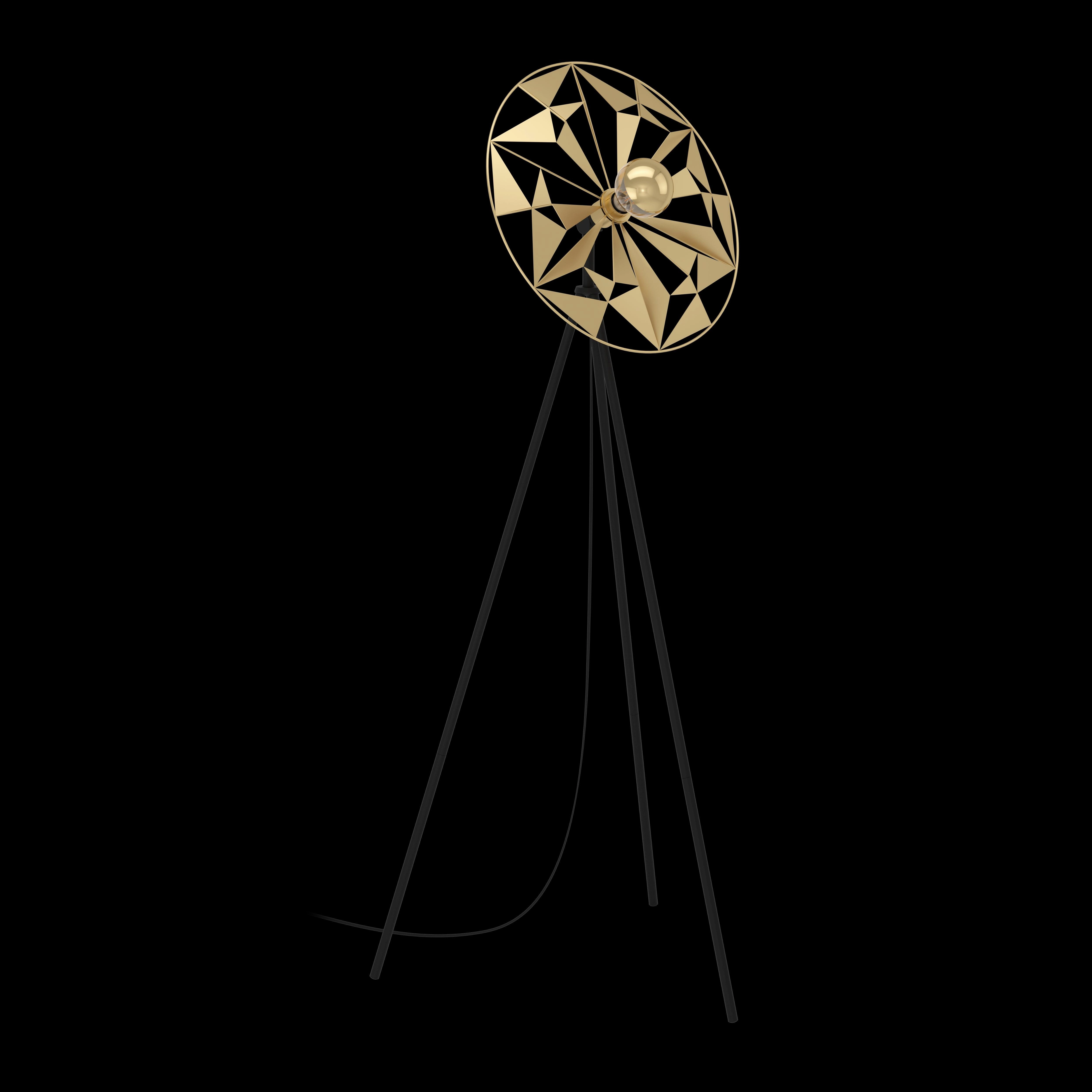 Eglo Castanuelo Black Tripod Floor Lamp - Gold Geometric Lampshade