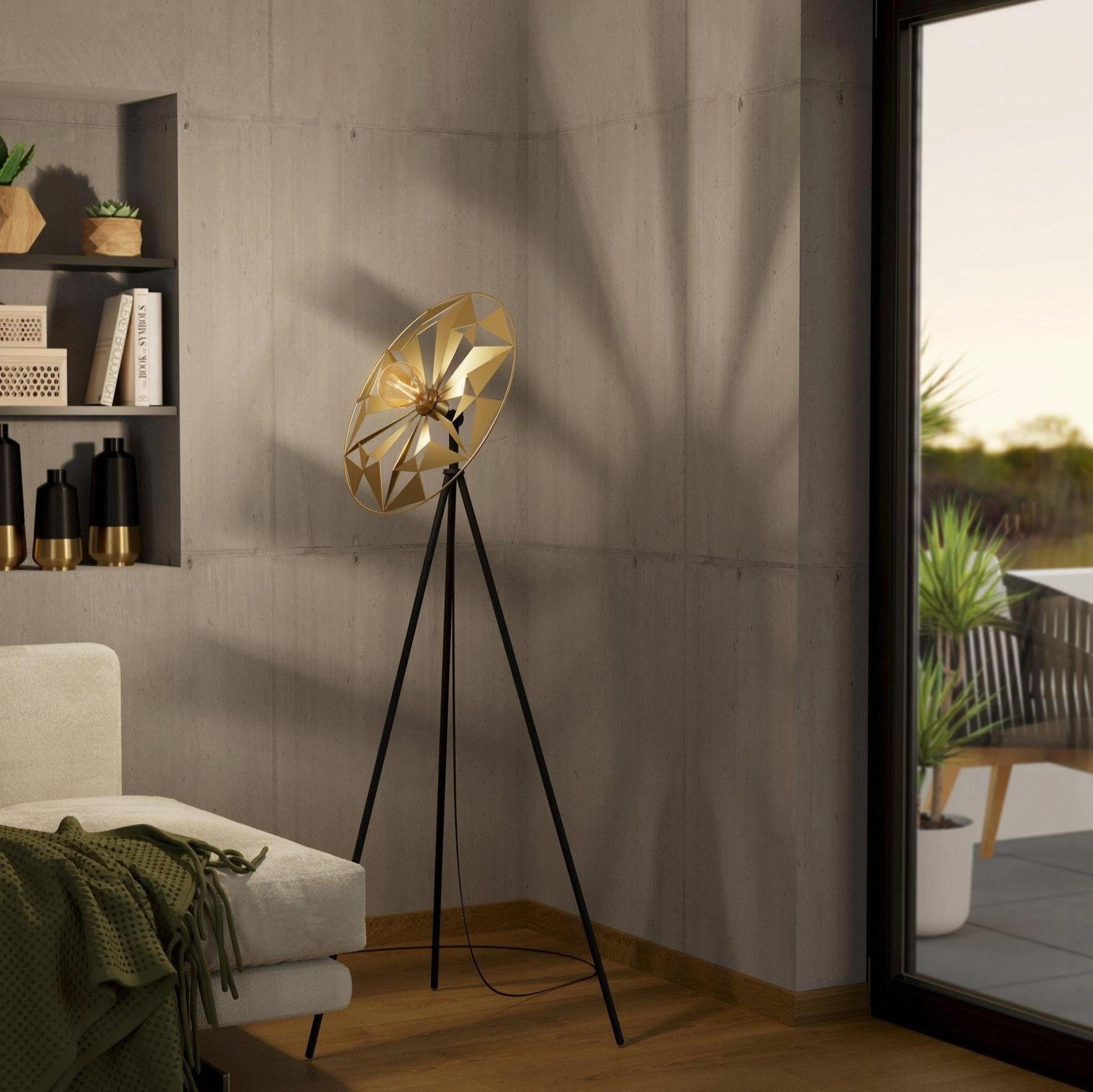 Eglo Castanuelo Black Tripod Floor Lamp - Gold Geometric Lampshade creative lampshade design