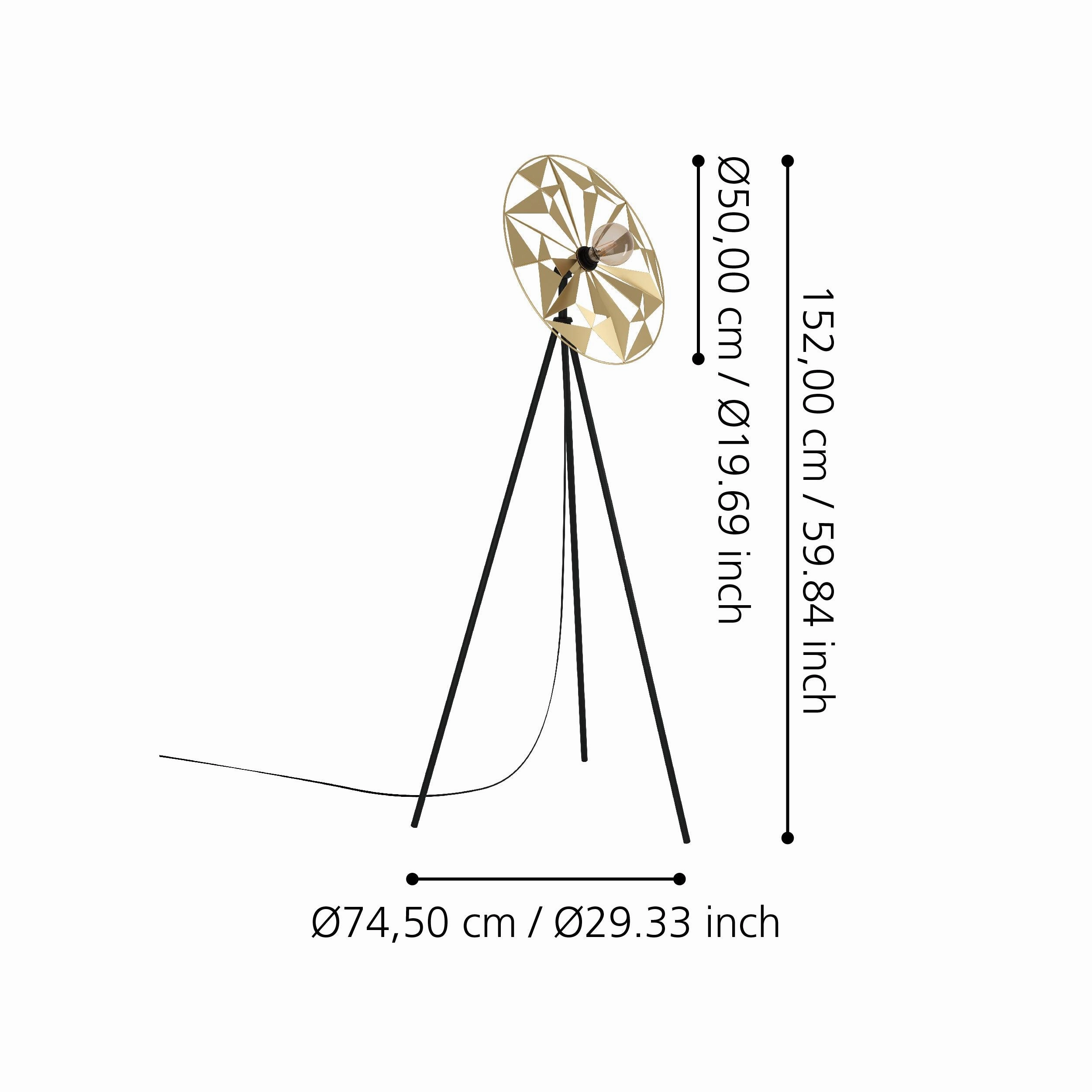 Eglo Castanuelo Black Tripod Floor Lamp - Gold Geometric Lampshade