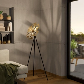 Eglo Castanuelo Black Tripod Floor Lamp - Gold Geometric Lampshade creative lampshade design