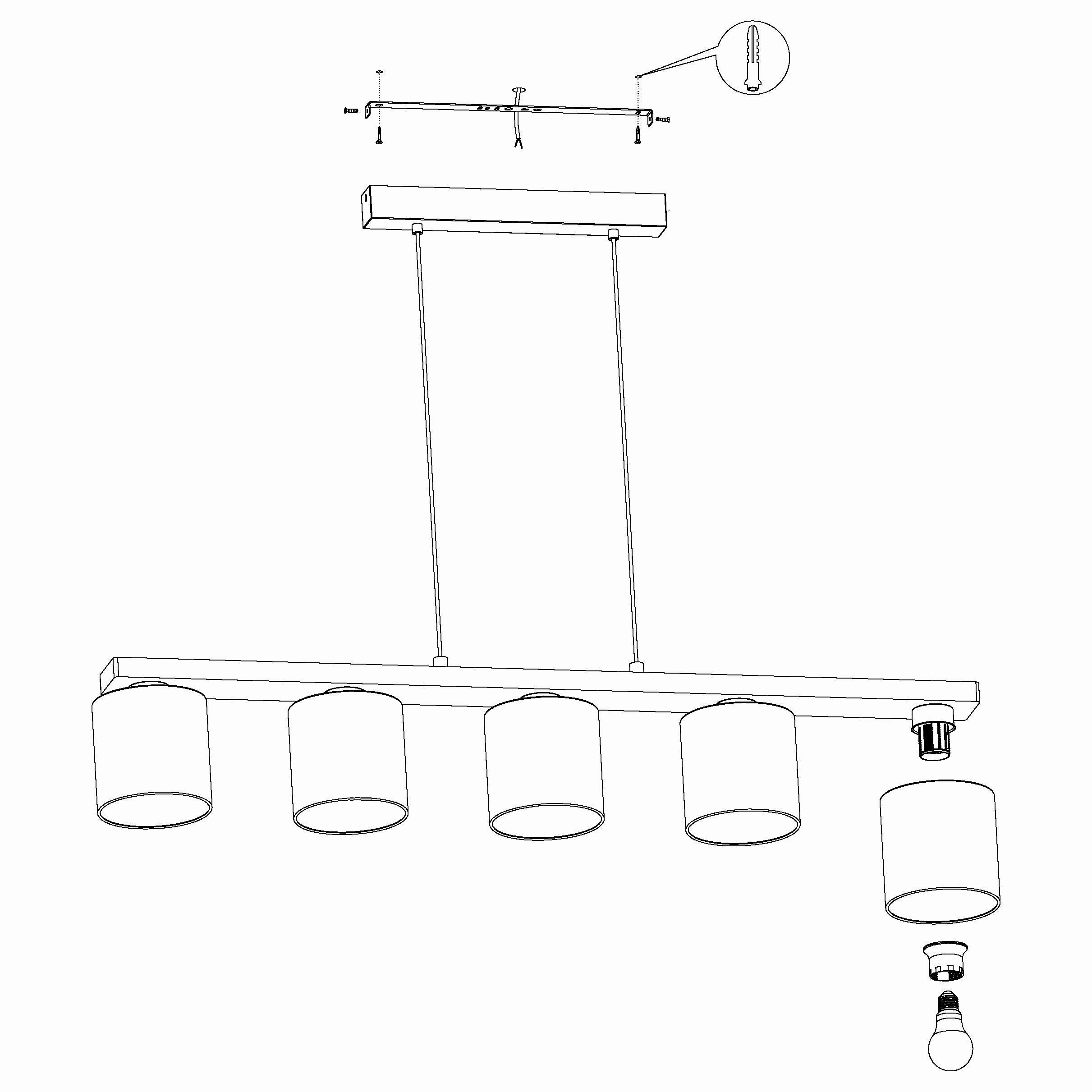 Eglo Castralvo 5 Light Wood Bar Ceiling Pendant - White Fabric Shades