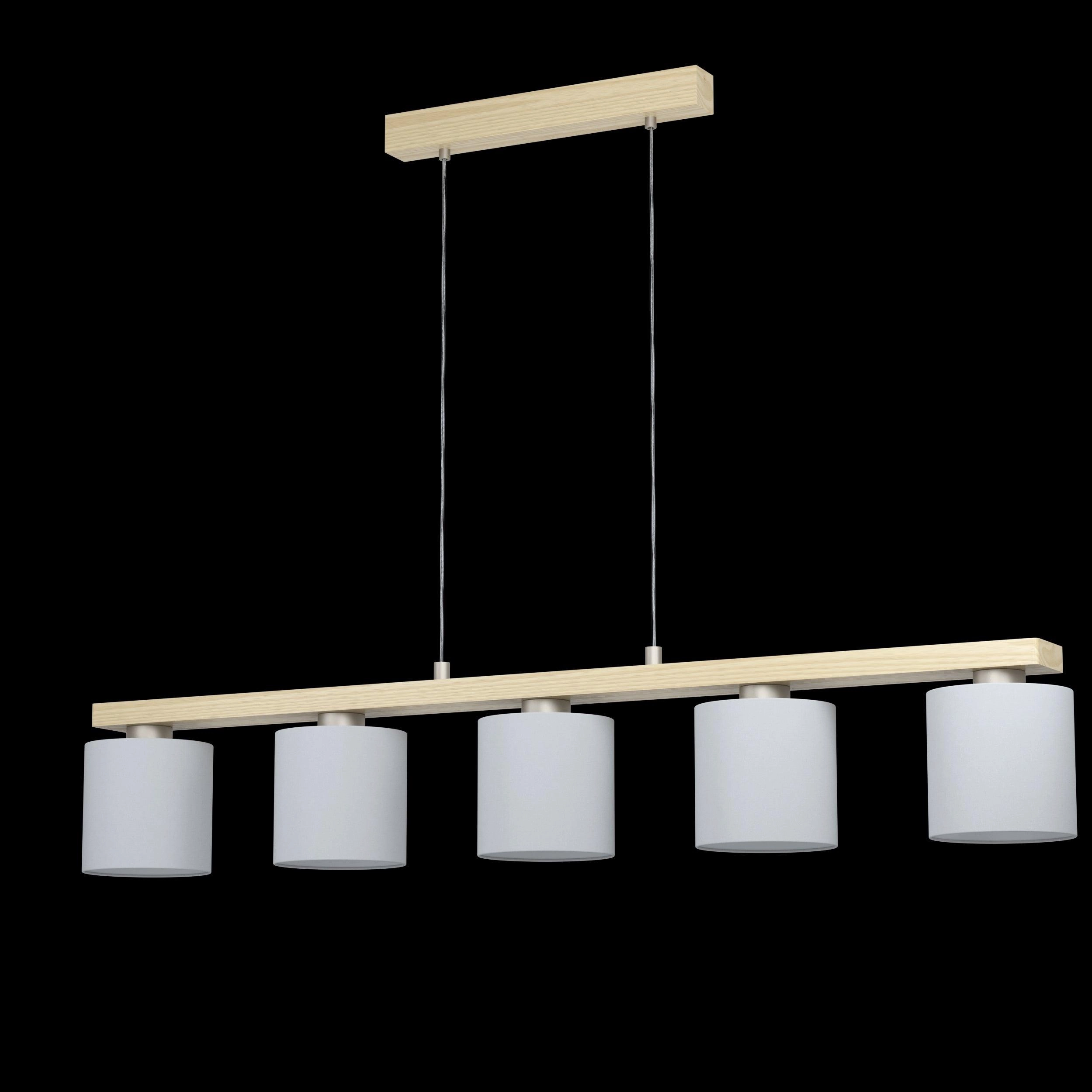 Eglo Castralvo 5 Light Wood Bar Ceiling Pendant - White Fabric Shades