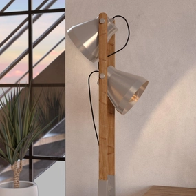Eglo Cawton Rustic Wood & Steel 2 Light Floor Lamp creative lampshade design