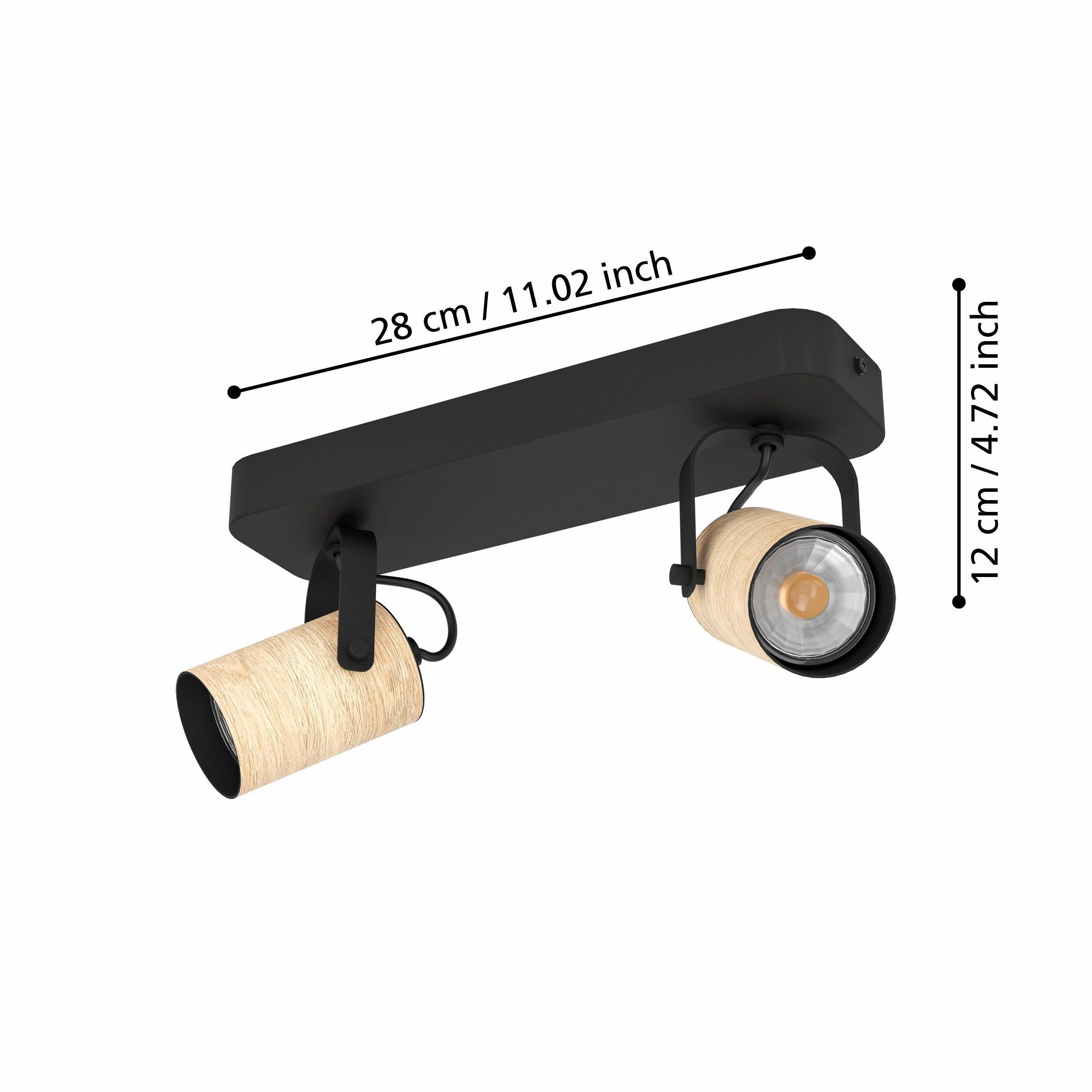Eglo Cayuca Wood & Black Metal 2 Light Bar Spotlight