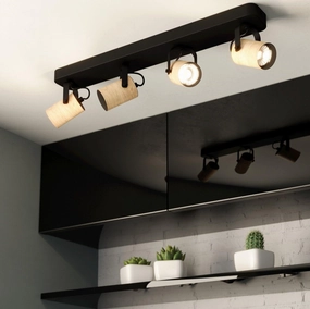 Eglo Cayuca Wood & Black Metal 4 Light Bar Spotlight tall arc lamp for living room
