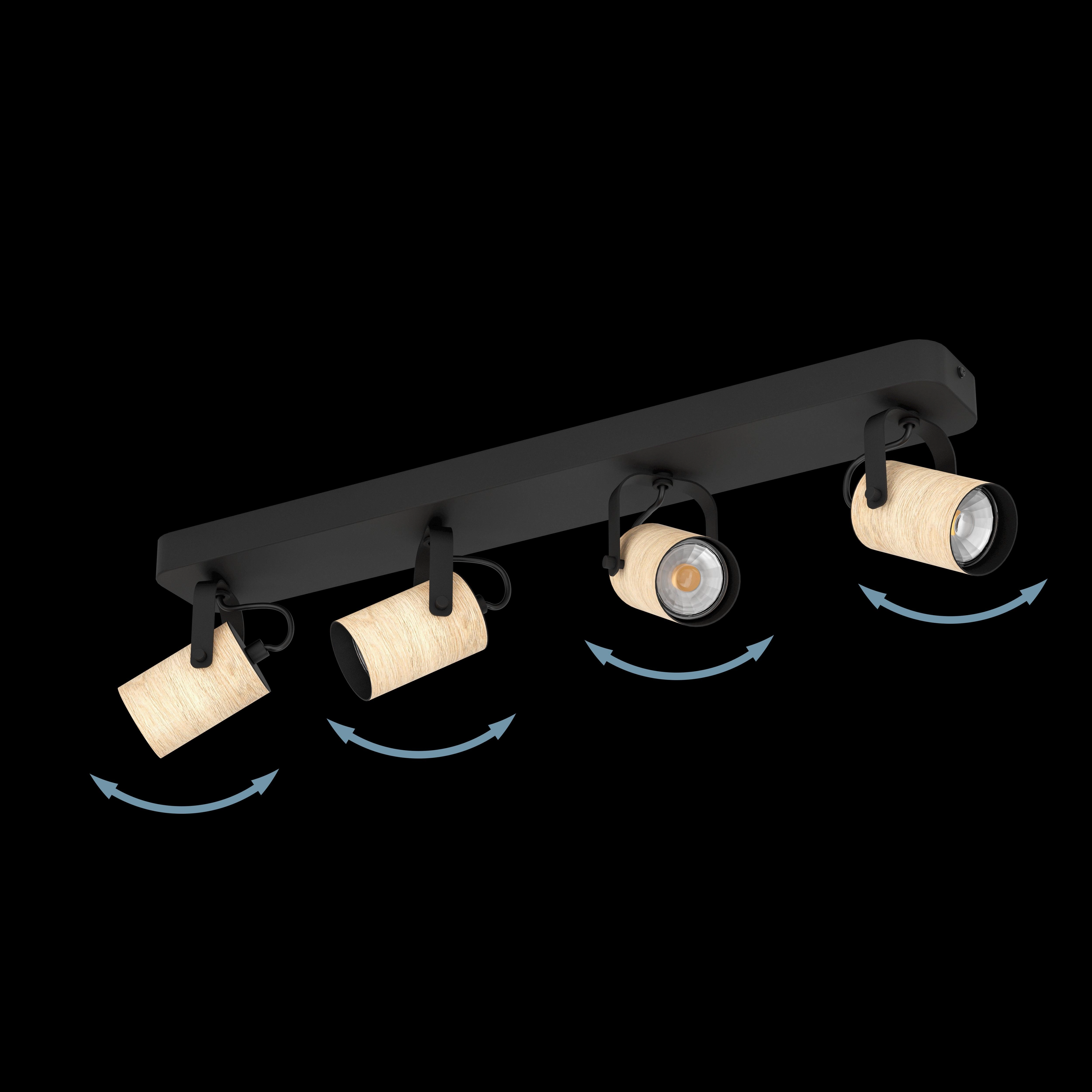 Eglo Cayuca Wood & Black Metal 4 Light Bar Spotlight