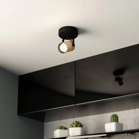 Eglo Cayuca Wood & Black Metal Wall Spotlight tall arc lamp for living room