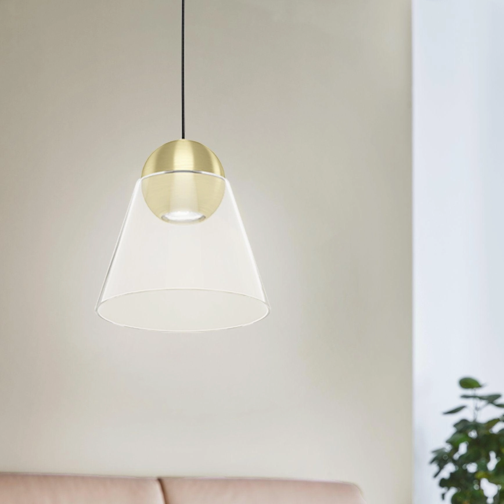 Eglo Cerasella Conical Glass & Brass Ceiling Pendant