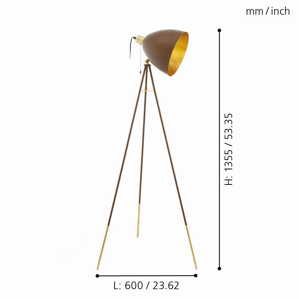 Eglo Chester 1 Rust Coloured & Gold Tripod Floor Lamp