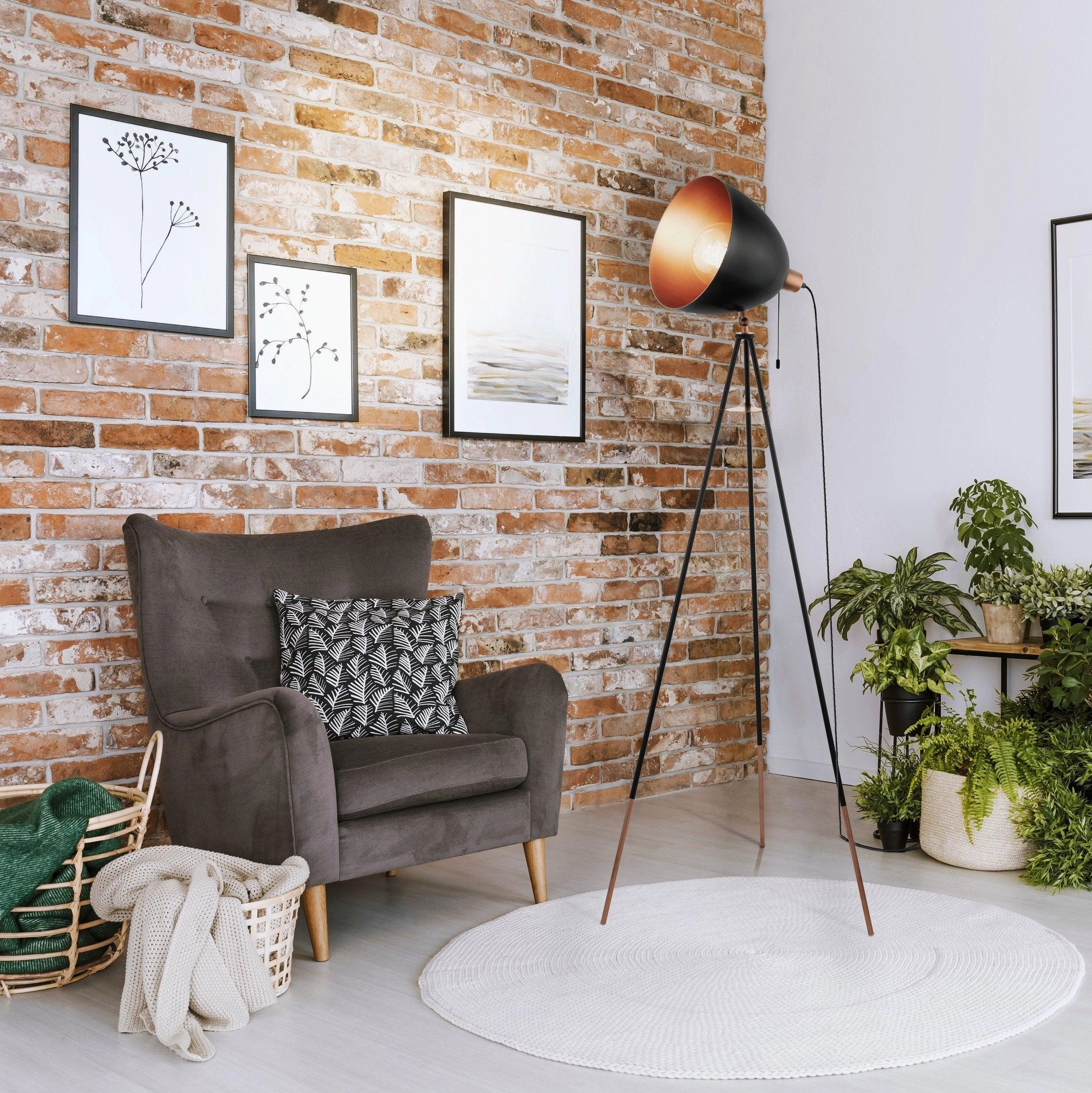 Eglo Chester Black & Copper Tripod Floor Lamp creative lampshade design