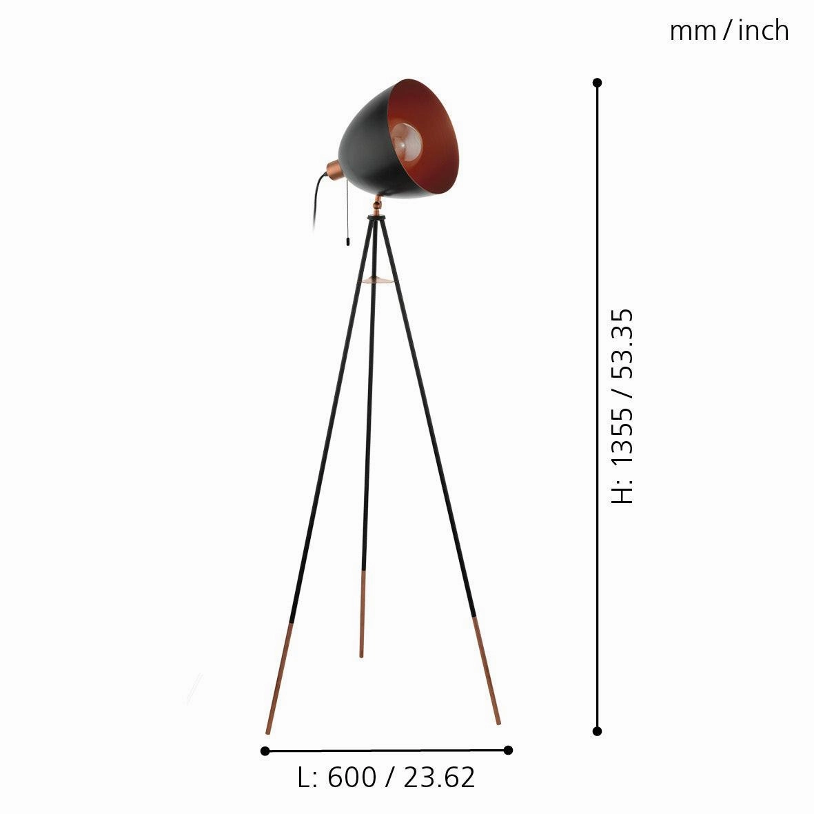 Eglo Chester Black & Copper Tripod Floor Lamp