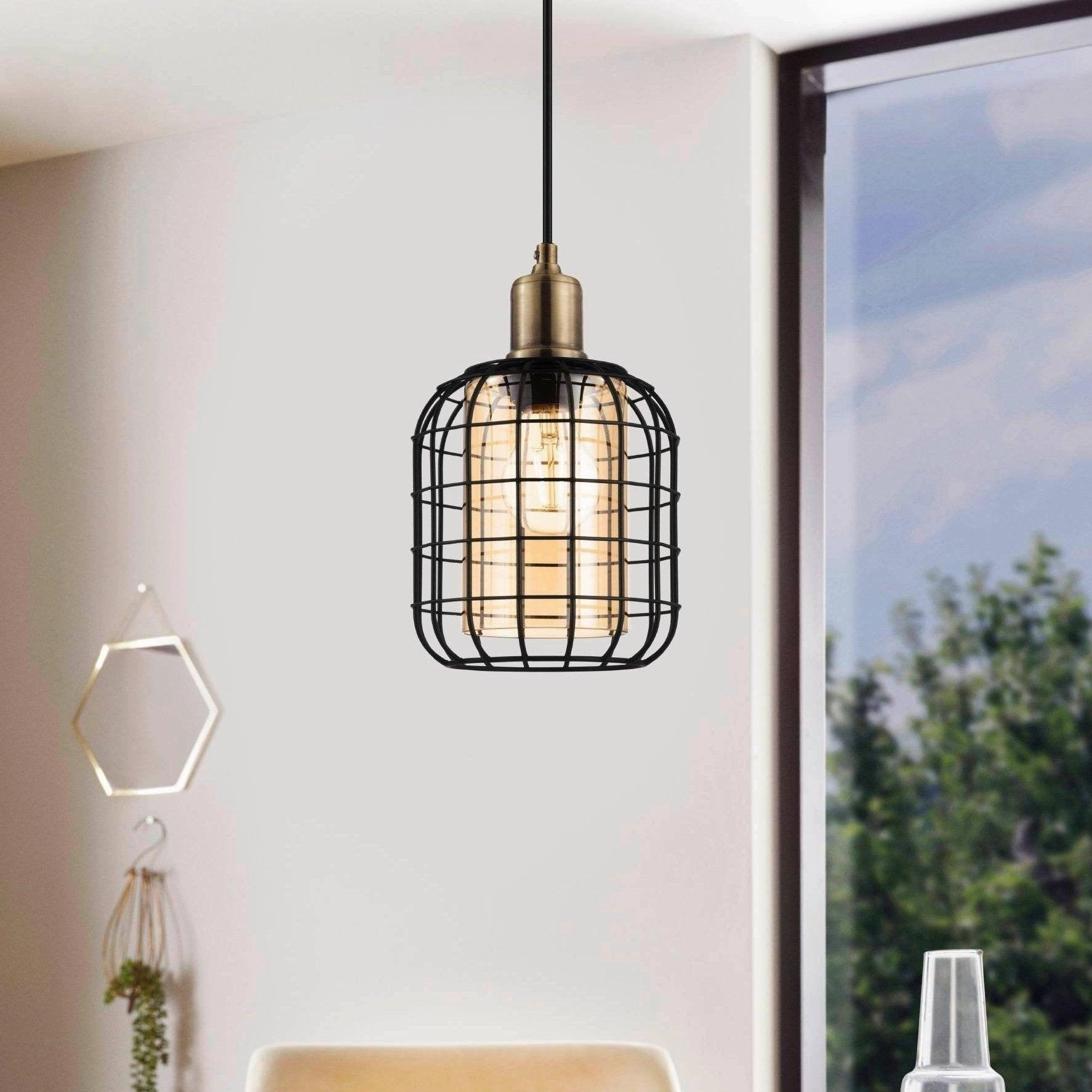 Eglo Chisle Black Wire & Amber Glass Shade Ceiling Pendant sleek LED ceiling lamp