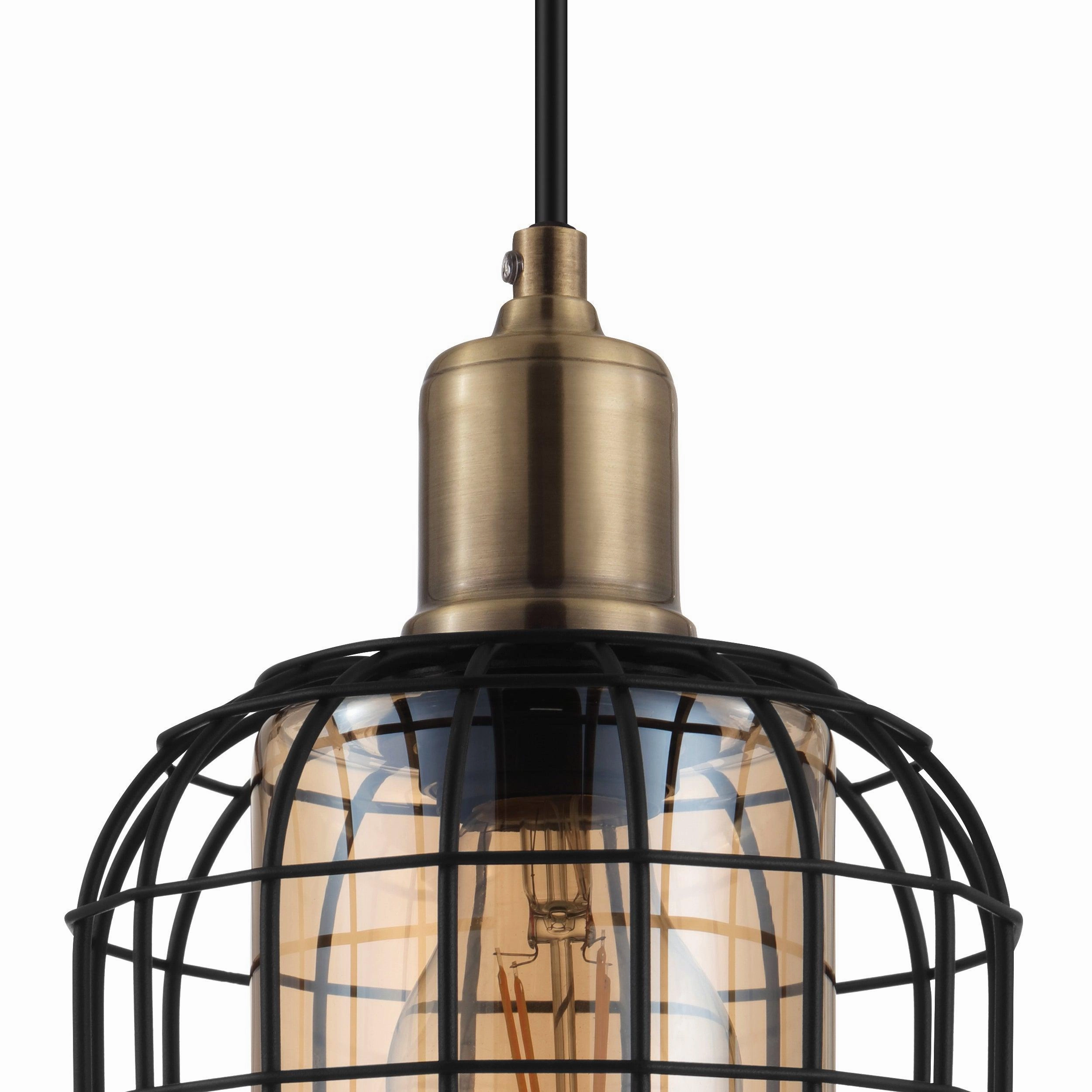Eglo Chisle Black Wire & Amber Glass Shade Ceiling Pendant