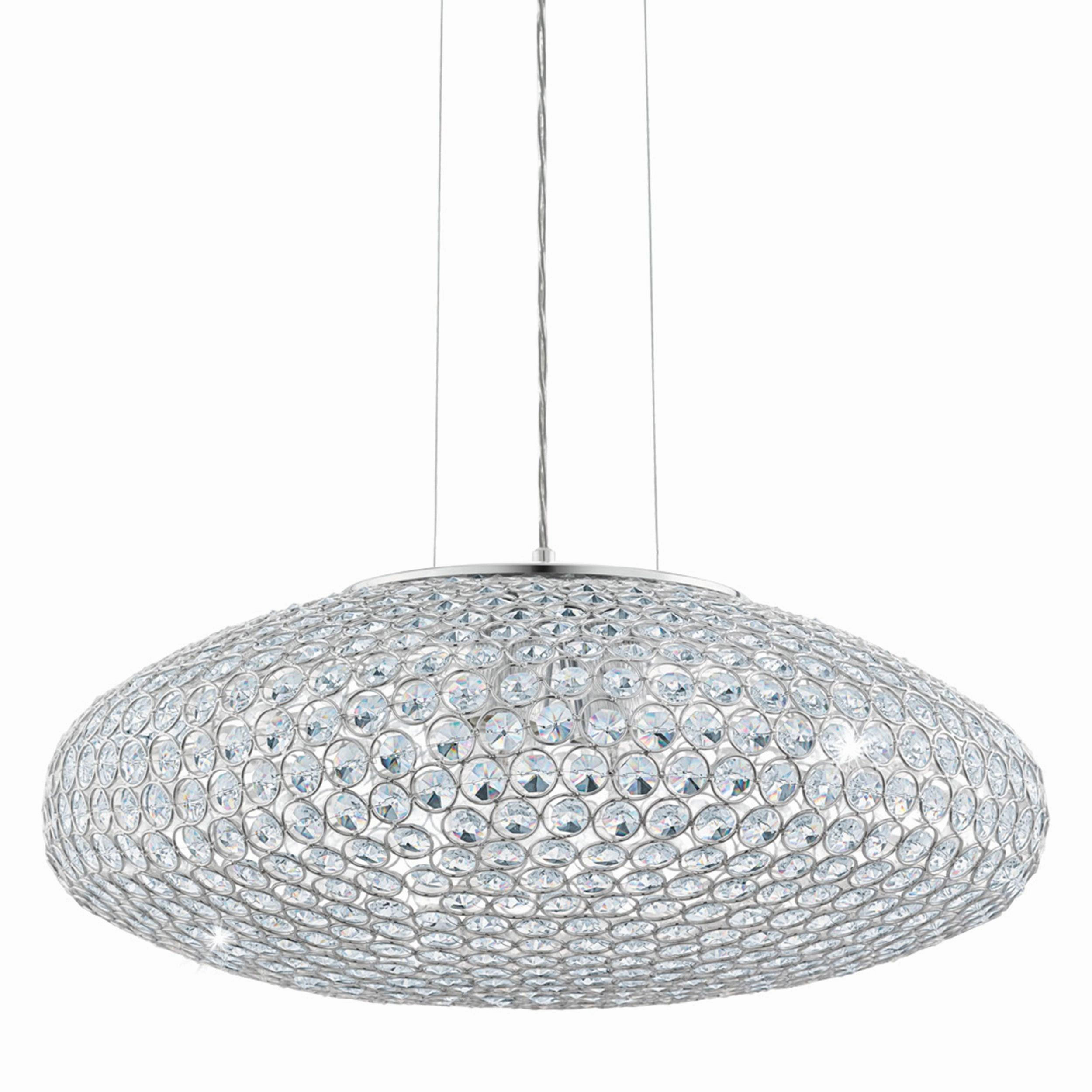 Eglo Clemente Oval Chrome & Clear Glass Crystal Ceiling Pendant - 54cm