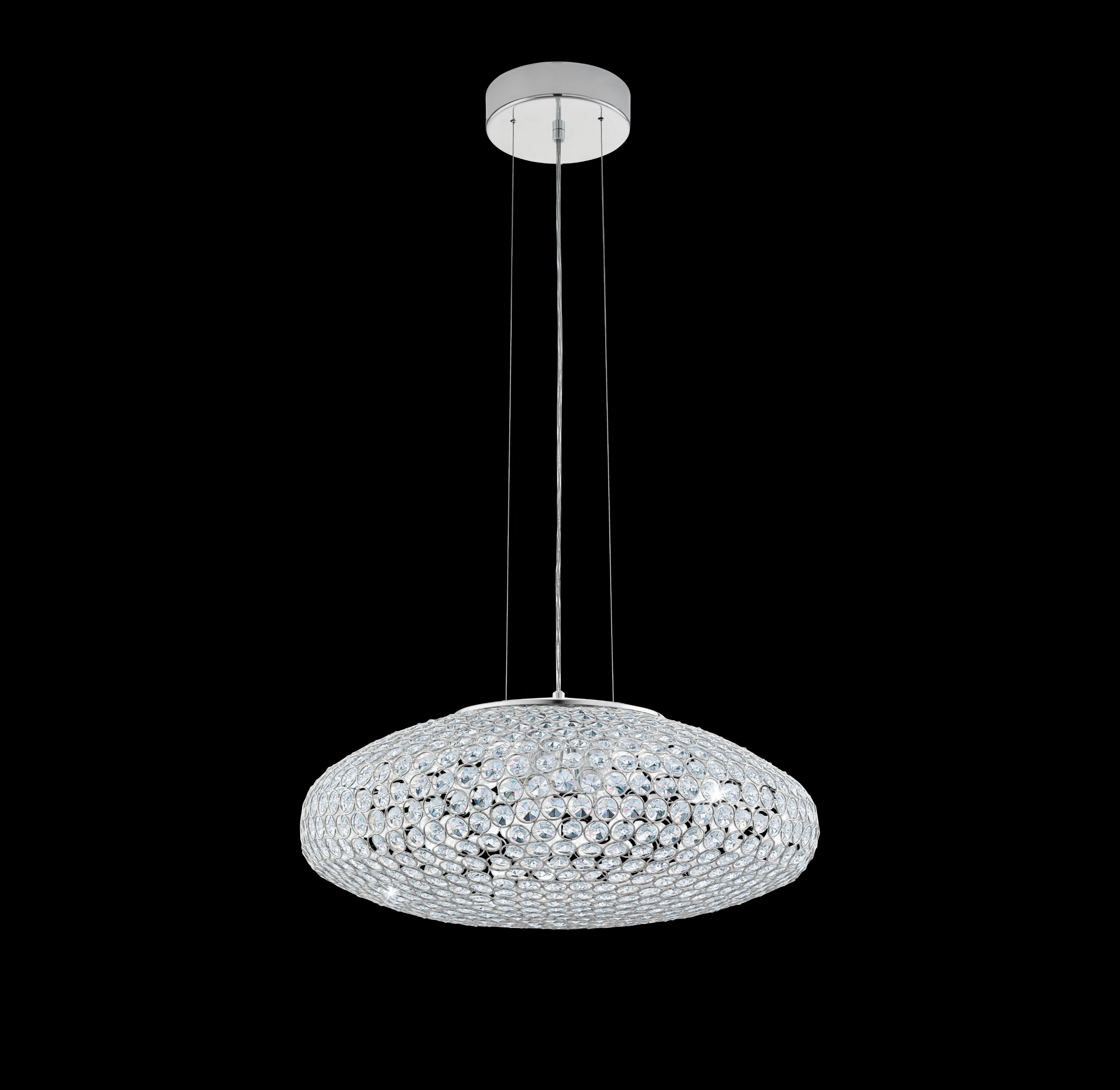 Eglo Clemente Oval Chrome & Clear Glass Crystal Ceiling Pendant - 54cm