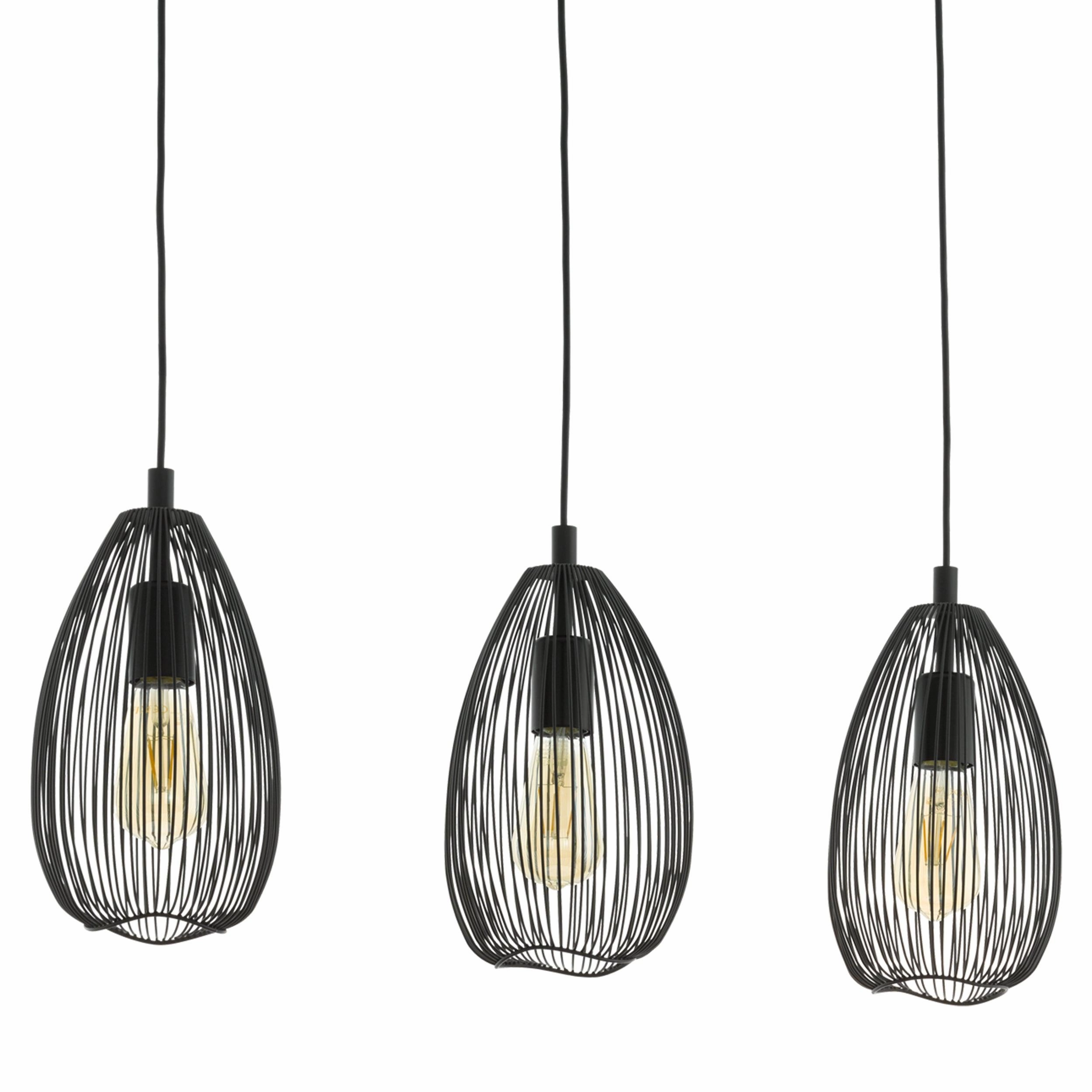 Eglo Clevedon 3 Light teardrop Black Wire Ceiling Pendant