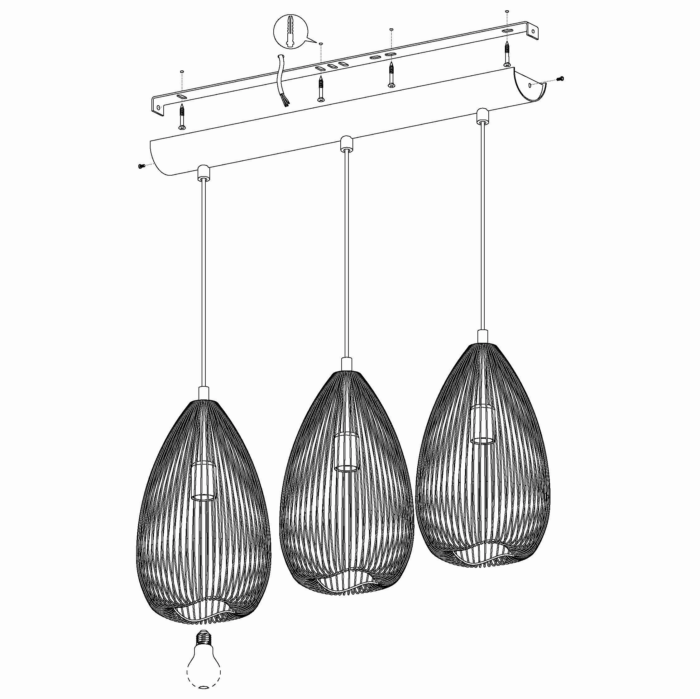 Eglo Clevedon 3 Light teardrop Black Wire Ceiling Pendant
