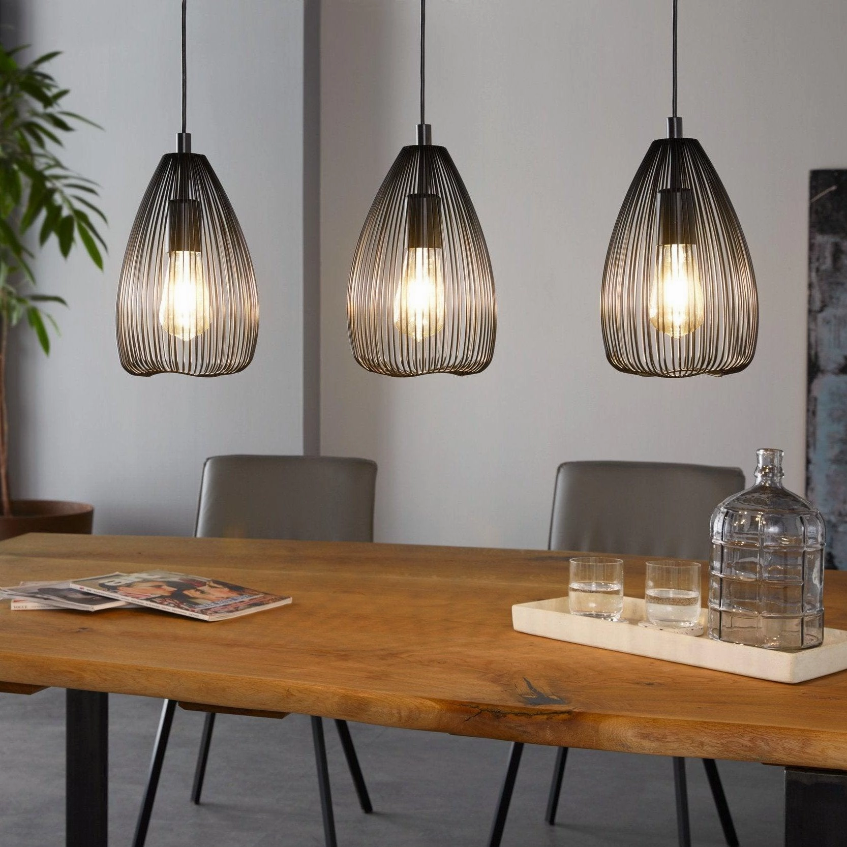 Eglo Clevedon 3 Light teardrop Black Wire Ceiling Pendant