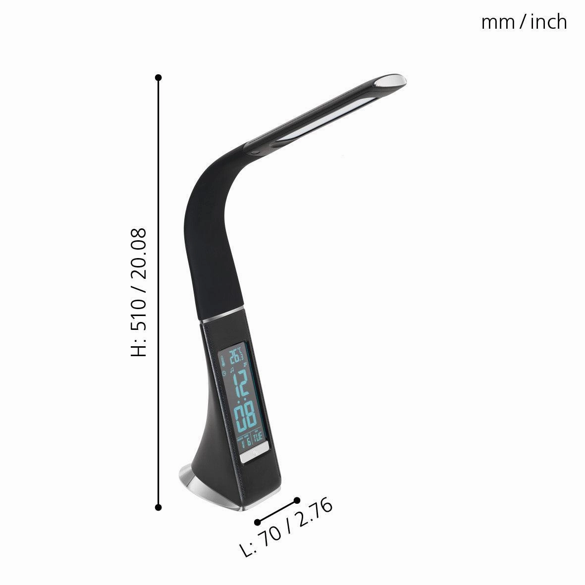 Eglo Cognoli Black LED Desk Lamp - Time & Date